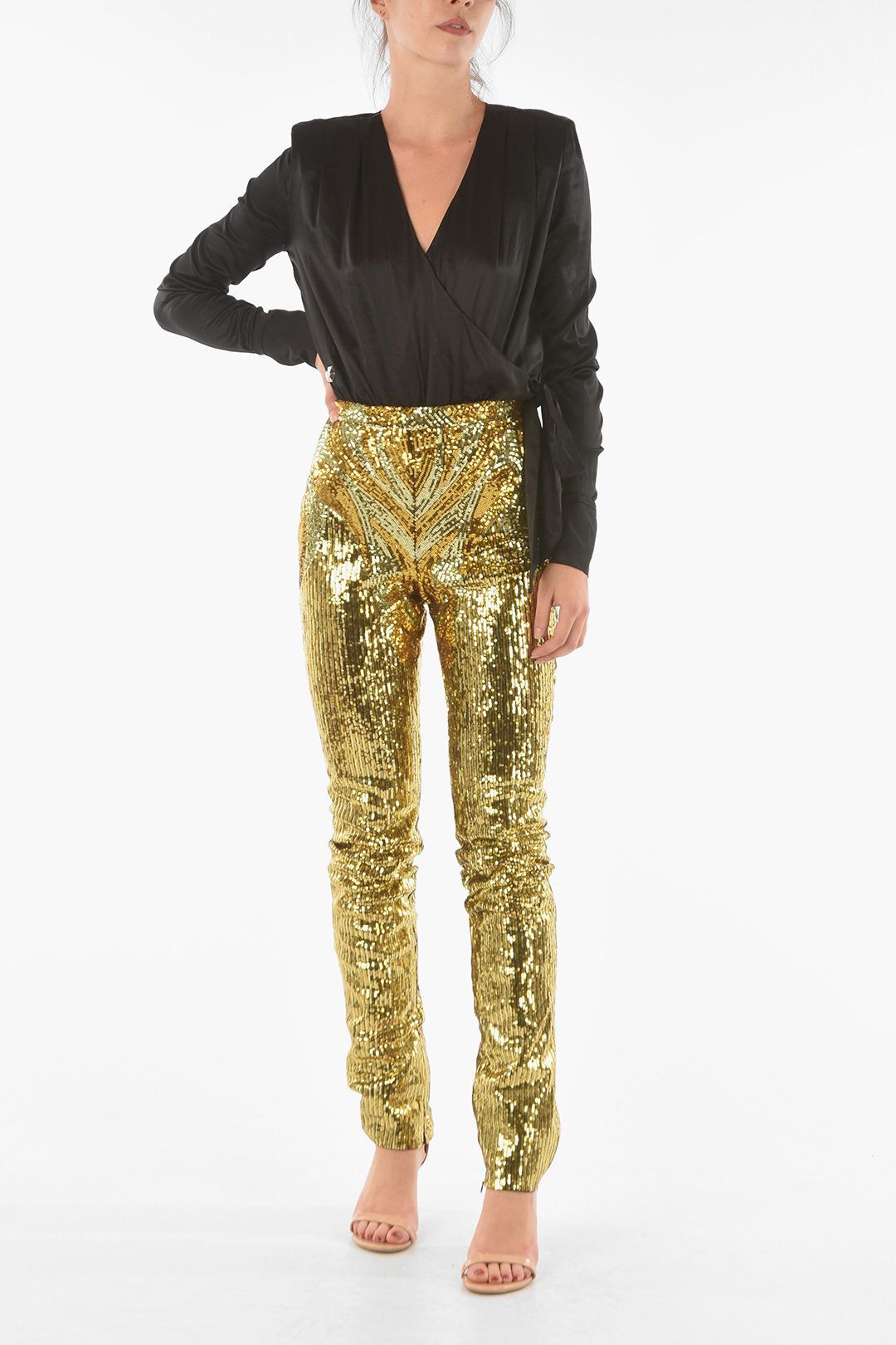 Philipp Plein og1mm0824 Zipped Ankle Sequined Pants in Golden Size 28" / US 6 / IT 42 - 4 Thumbnail