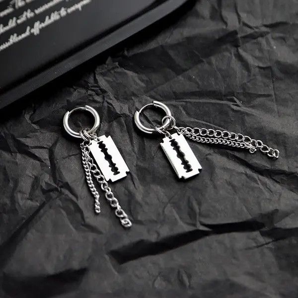 VIBE Titanium Steel Razor Blade Shape Drop Earrings for Men Size ONE SIZE - 1 Thumbnail