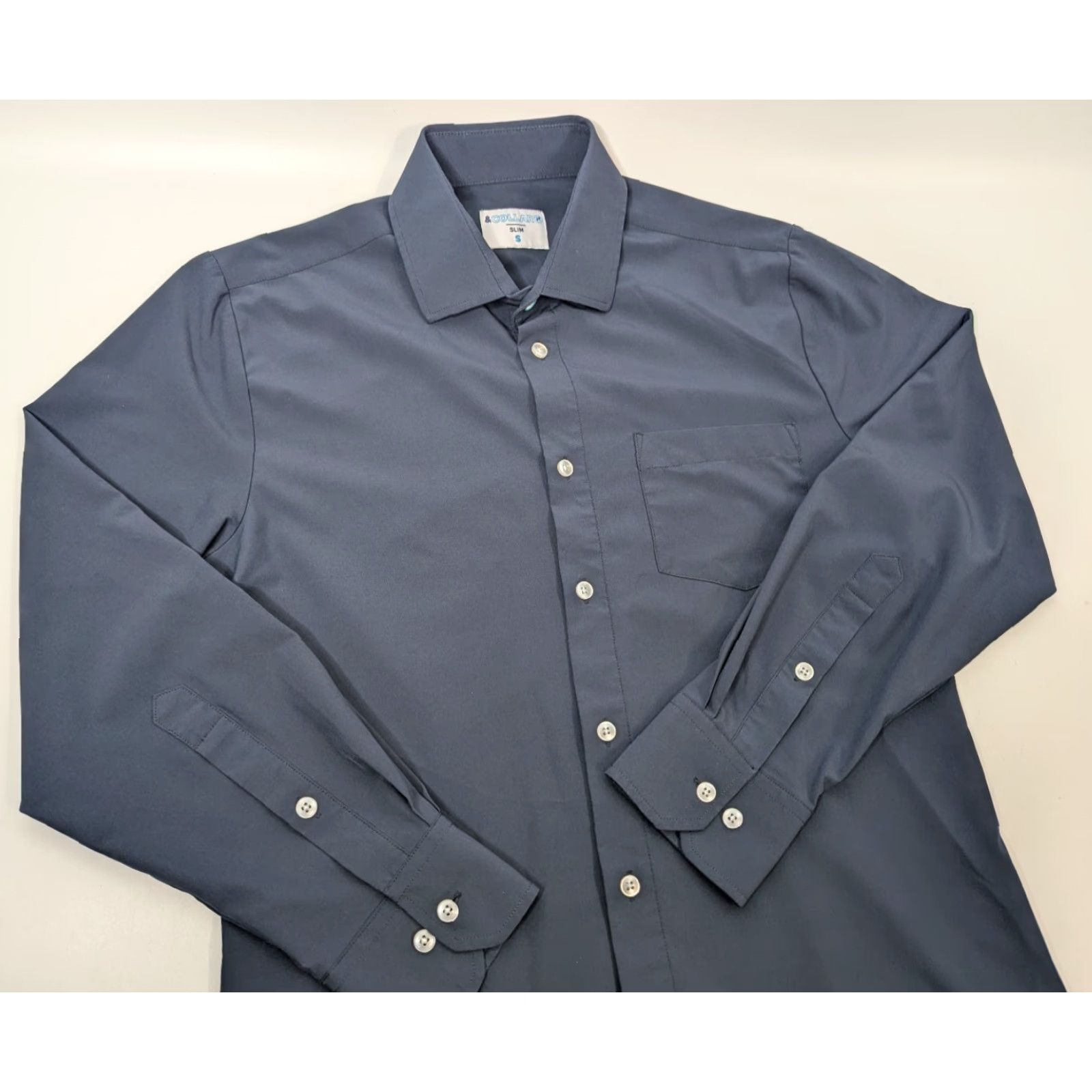 J Brand & Collar Brand Shirt Men’s Small Slim Navy Button-Up Performance Stretch Modern Convenience Size 36R - 2 Thumbnail