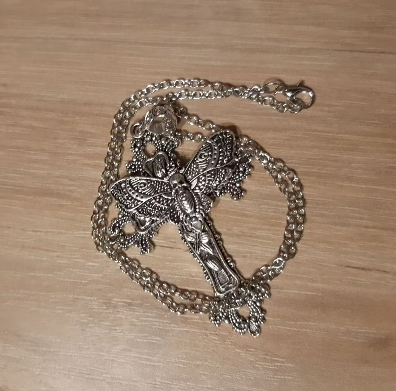 Vintage Large Moth Cross Necklace Pendant Size ONE SIZE - 4 Thumbnail