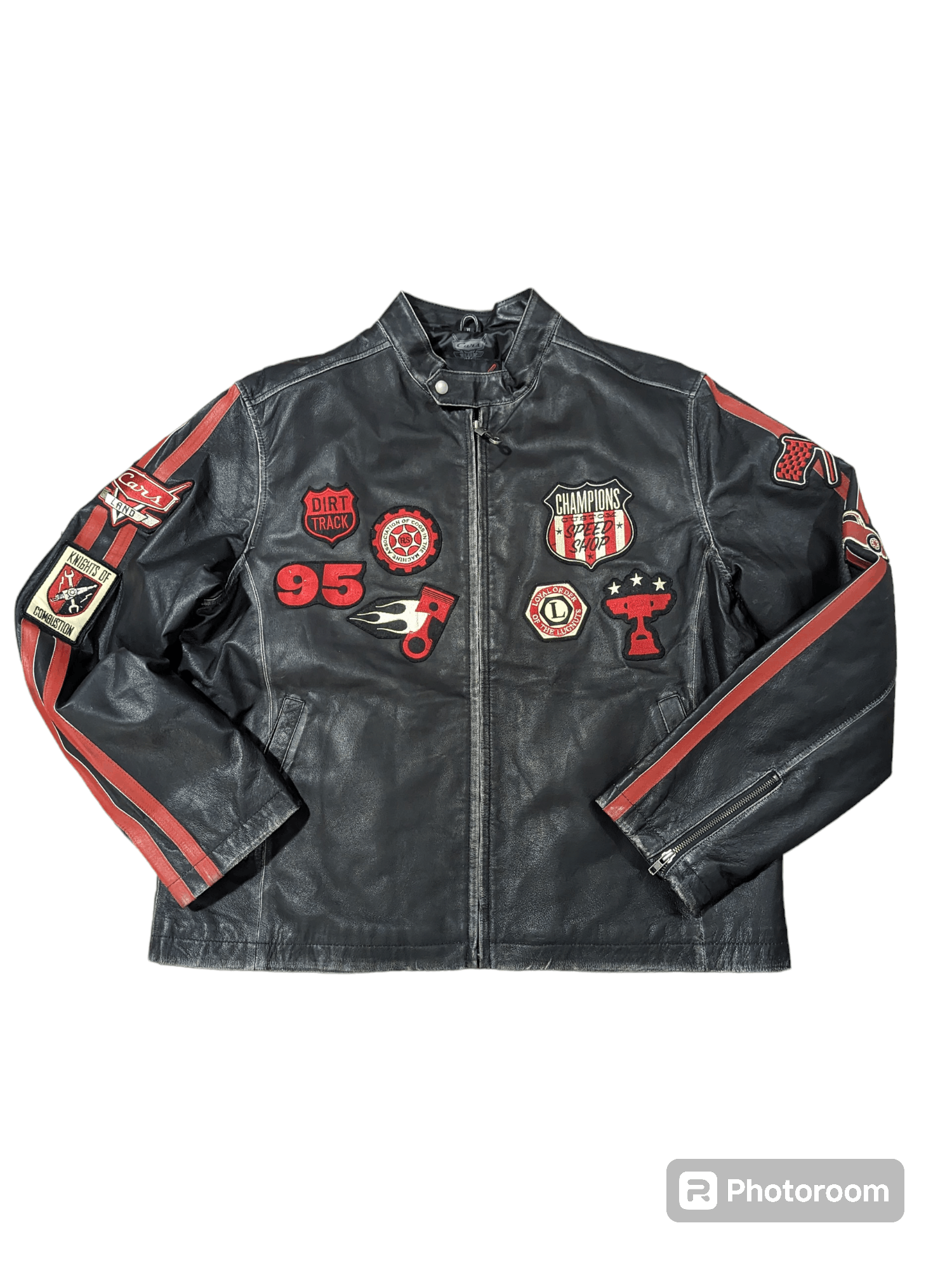 image of Disney Cars Vintage Leather Jacket in Black, Men's (Size XL)