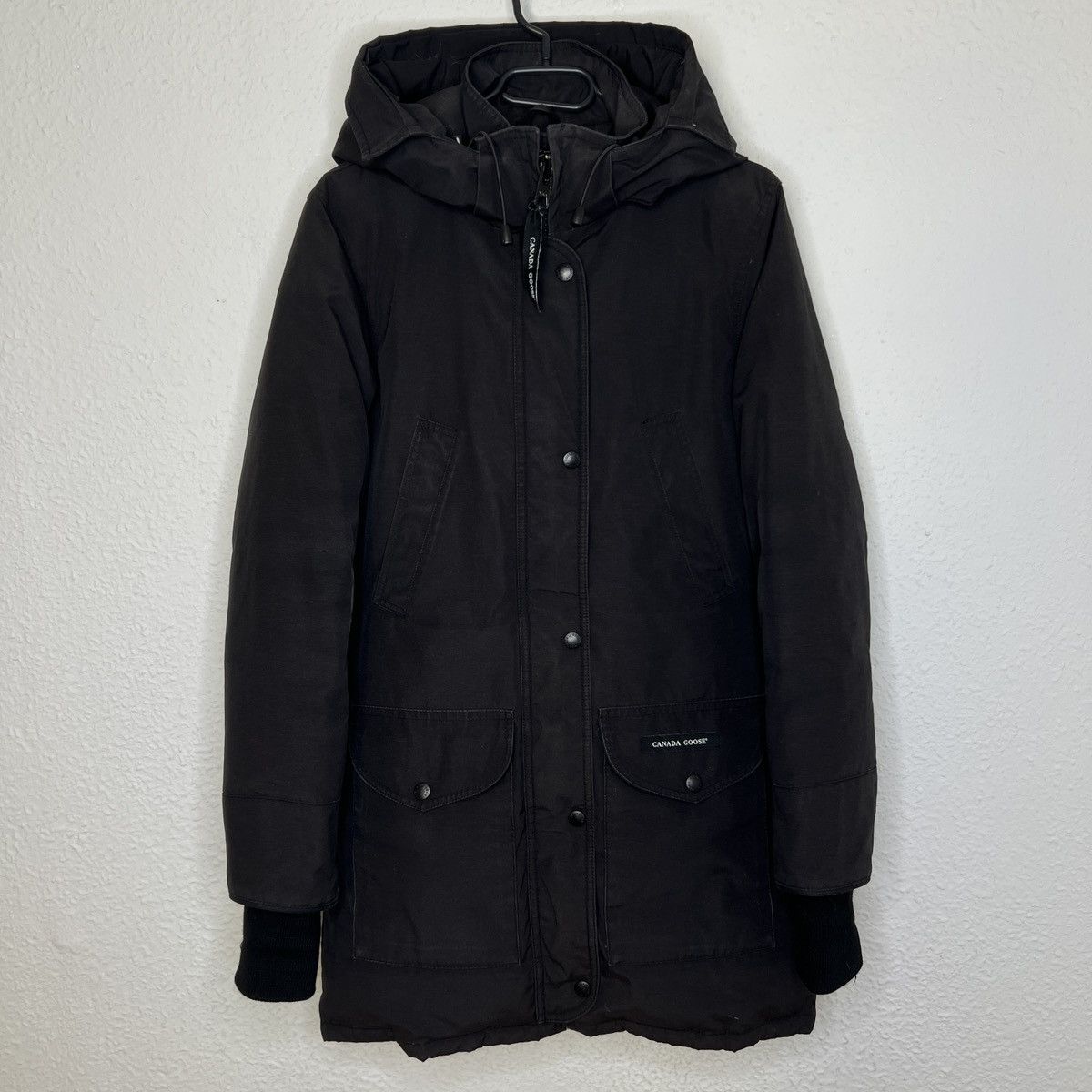 image of Canada Goose Trillum Parka Down Jacket Black Logo Retro Y2K, Women's (Size Small)