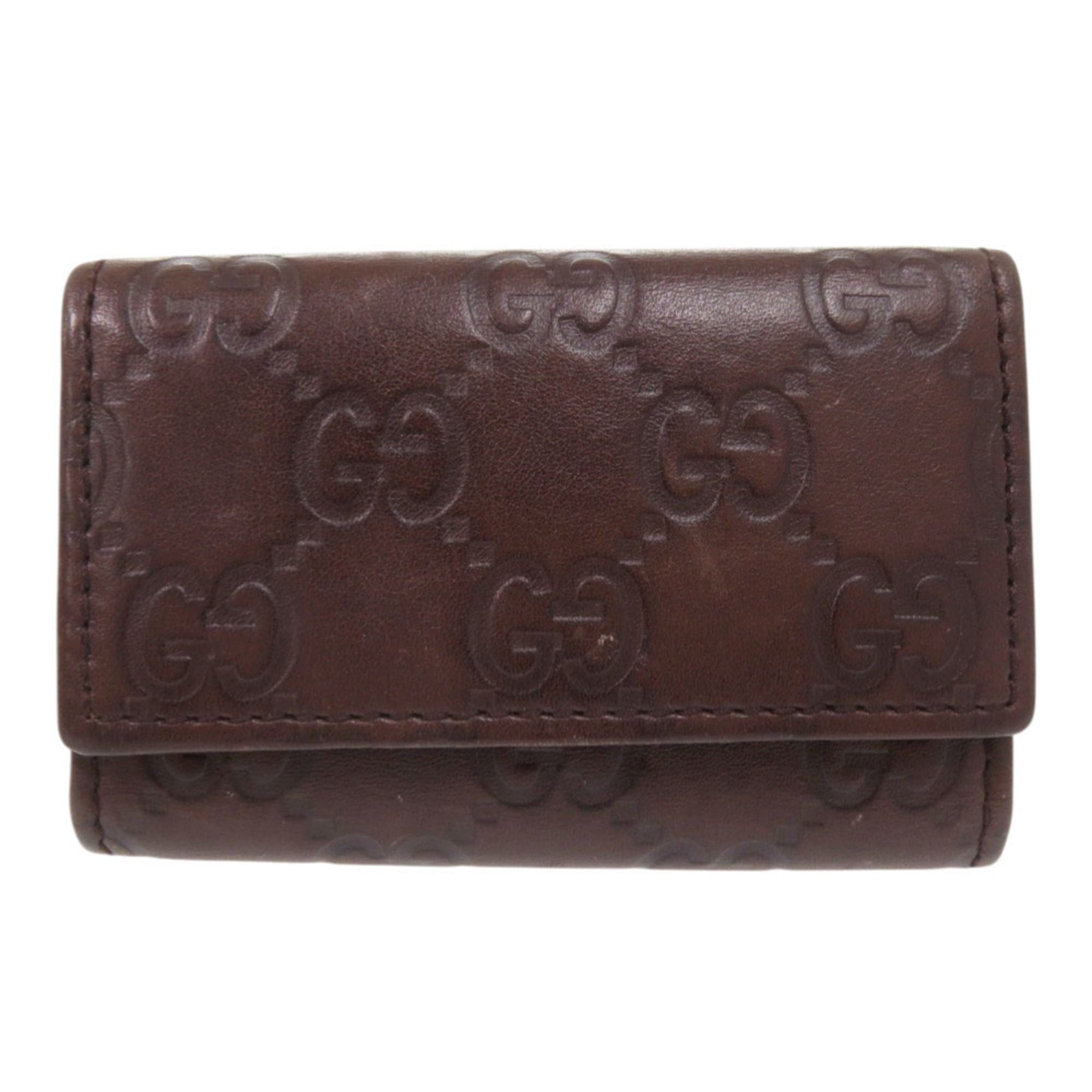 Excellent condition Gucci Guccissima GG pattern 138093 leather dark brown with gold hardware 6-ring key case 0797GUCCI