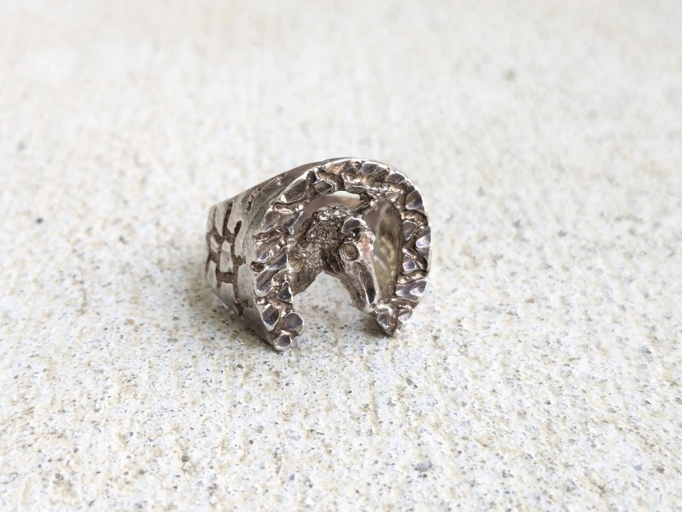 Jewelry Vintage Sterling Silver Ring Horseshoe Nugget 10.75 Size ONE SIZE - 5 Thumbnail