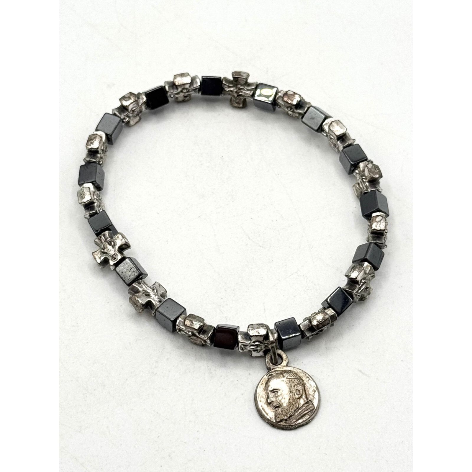 Other Hematite Stone Cross Beaded Religious Charm Stretch Bracelet Size ONE SIZE - 1 Thumbnail