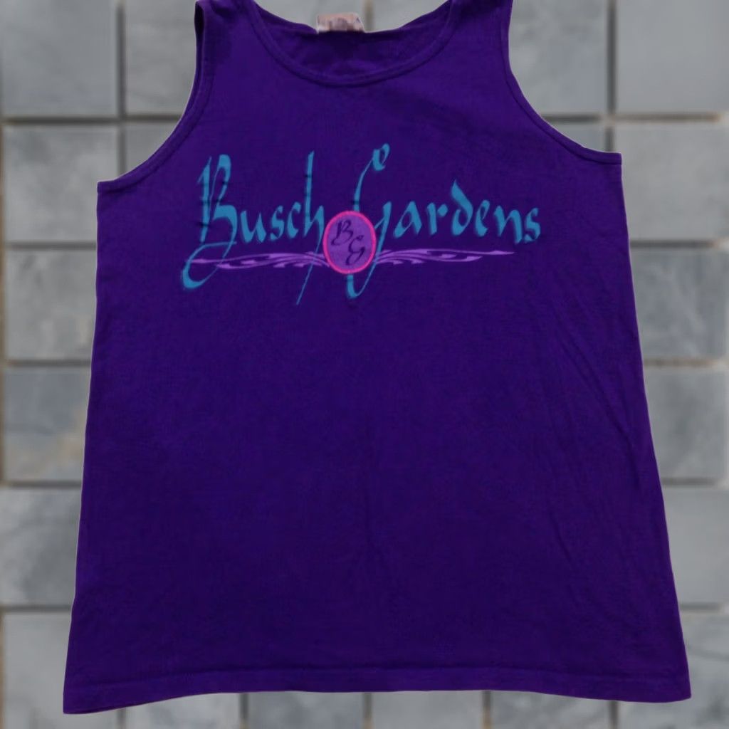 Vintage VINTAGE Busch Gardens T-Shirt M Men Purple 90s 80s Beach Amusement Park Virginia Tank Top Shirt Size US M / EU 48-50 / 2 - 1 Thumbnail