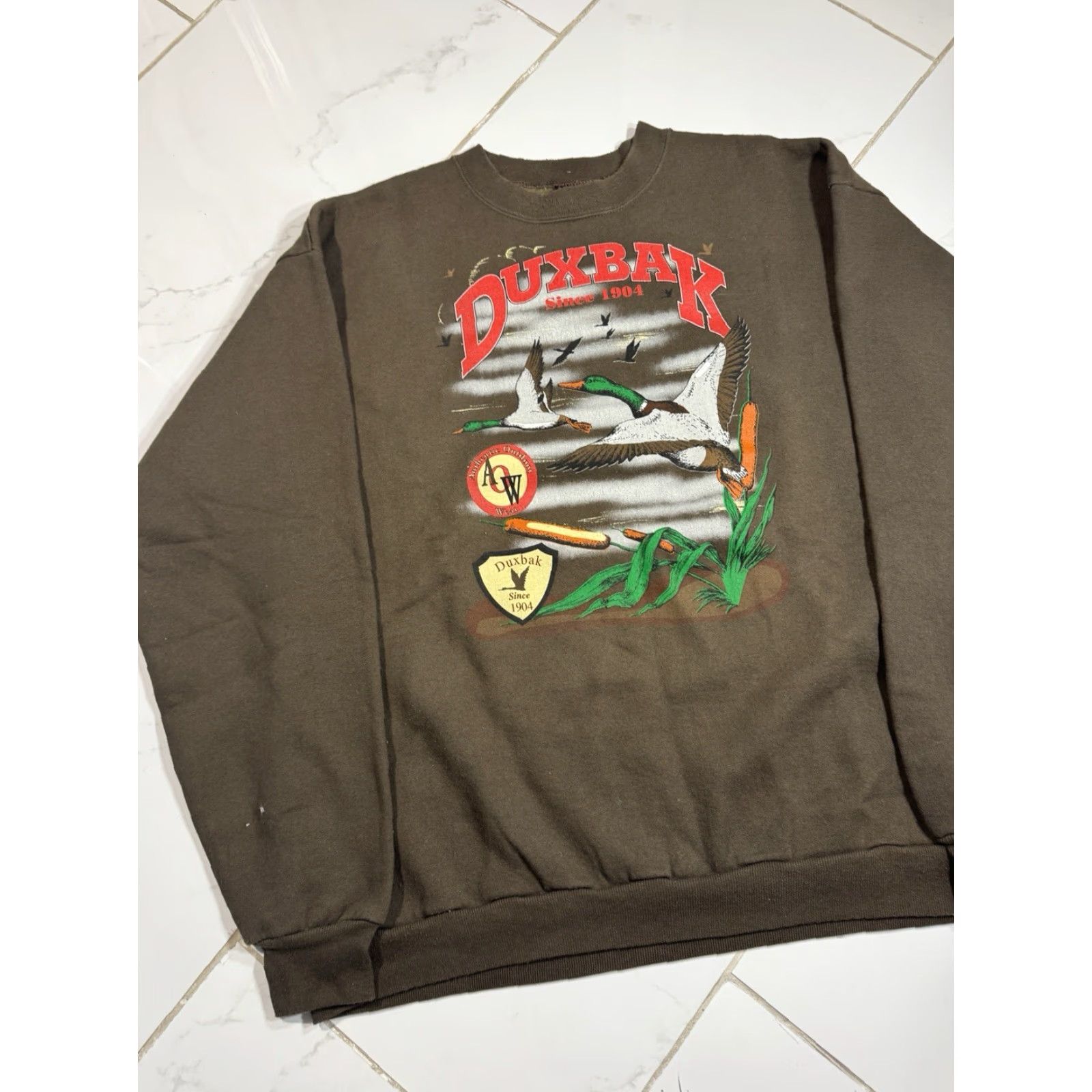 Vintage VINTAGE 90s Duxbak Duck Hunting Graphic Brown Crewneck Sweatshirt Size L USA Size US L / EU 52-54 / 3 - 4 Thumbnail