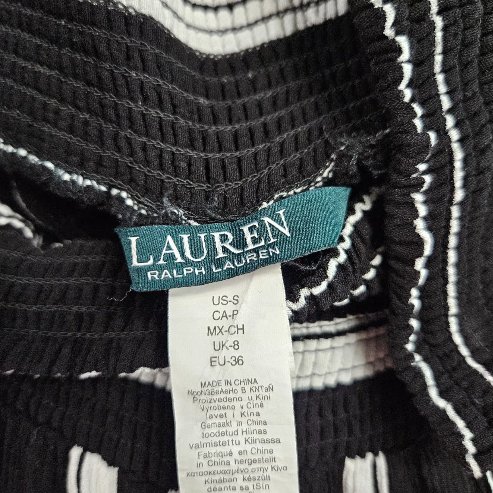 Ralph Lauren Lauren Ralph Lauren Womens Pants Small Black White Stripe Smocked Waist Pants Raglan Stripe Pull On Retro Ready-to-Wear Womens Size 28" / US 6 / IT 42 - 7 Thumbnail