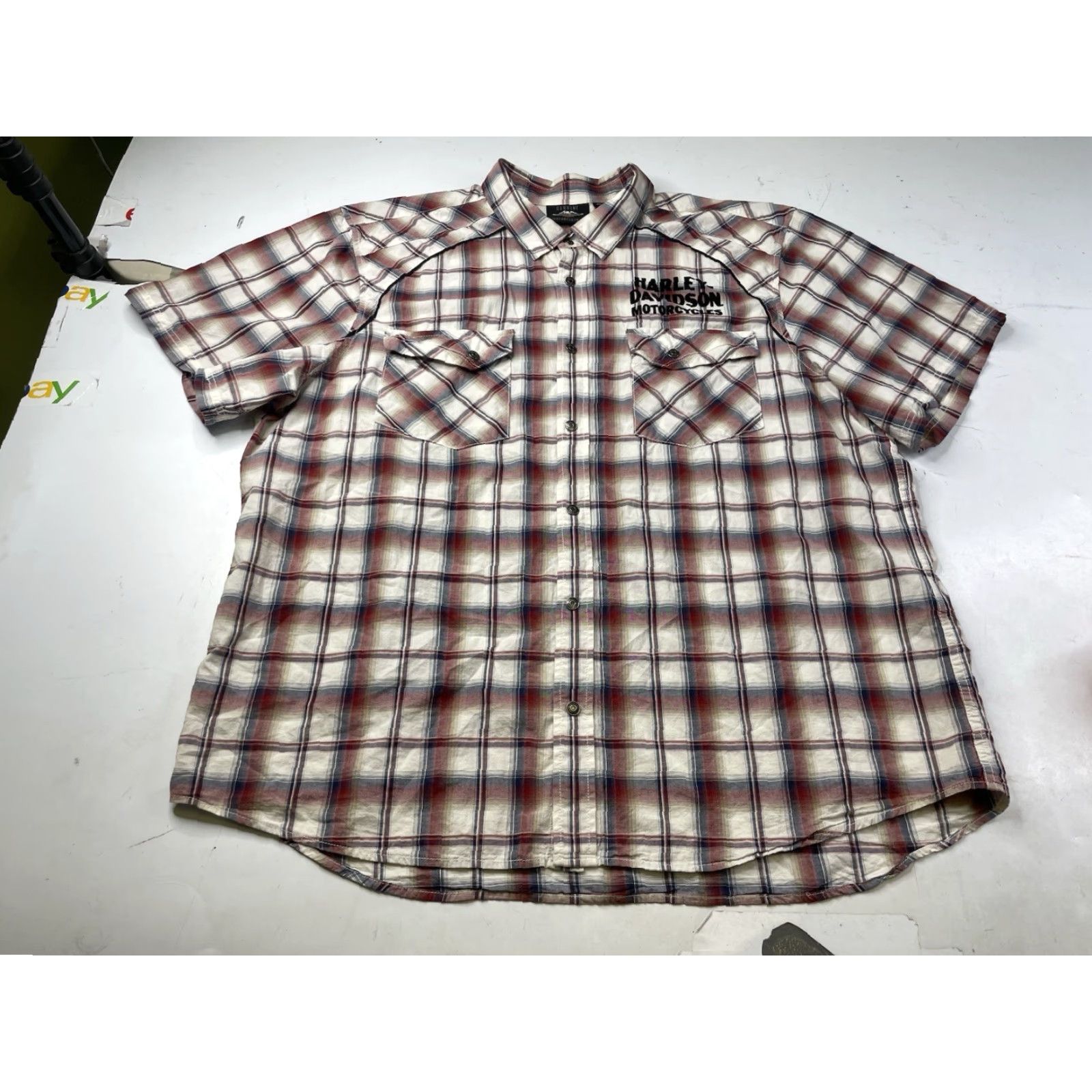 Harley Davidson Harley-Davidson Shirt Mens 3XL Short Sleeve Plaid Woven Upright Eagle Multicolor Garage Size US XXL / EU 58 / 5 - 3 Thumbnail