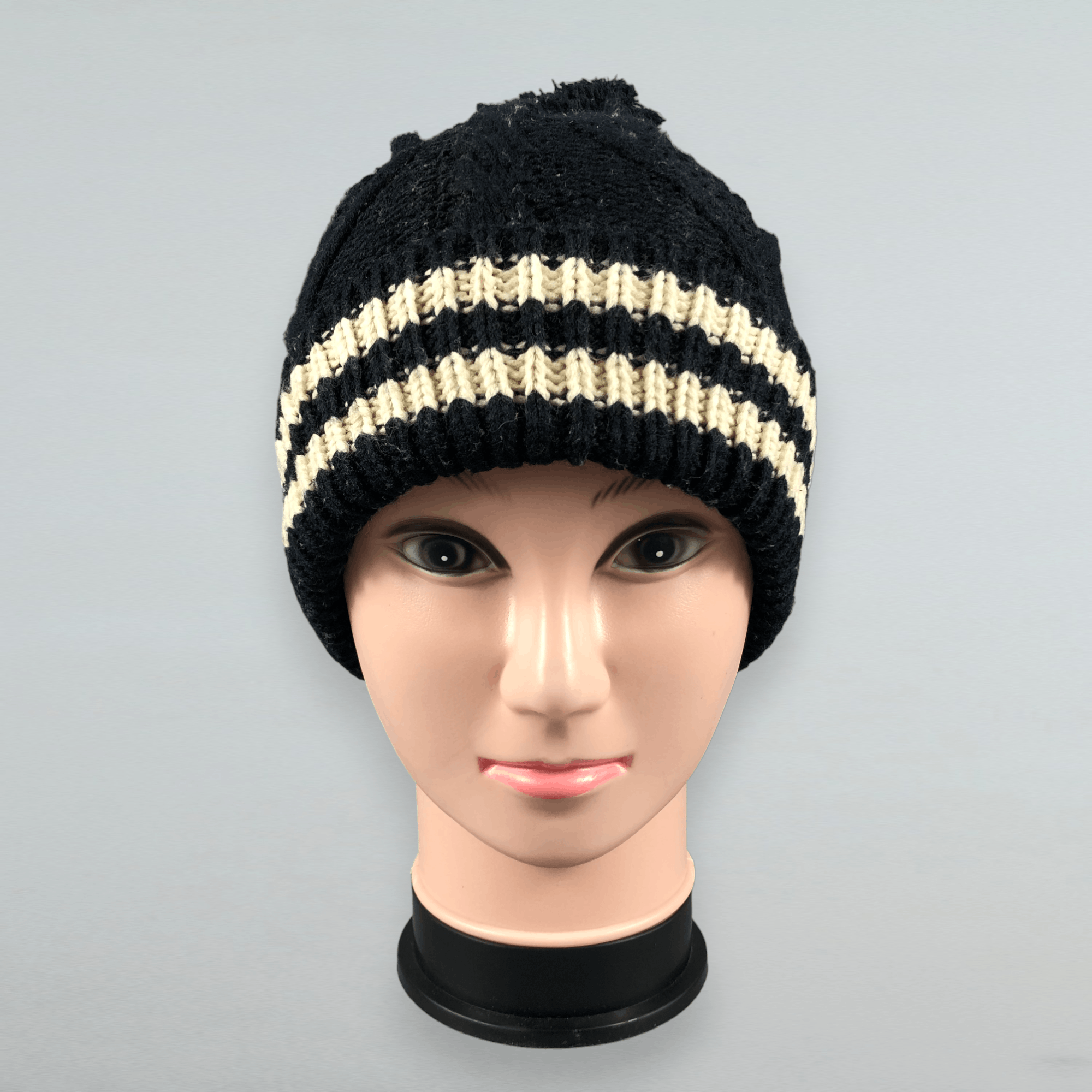 Japanese Brand Cable Knit Stripe Beanie Size ONE SIZE - 1 Thumbnail