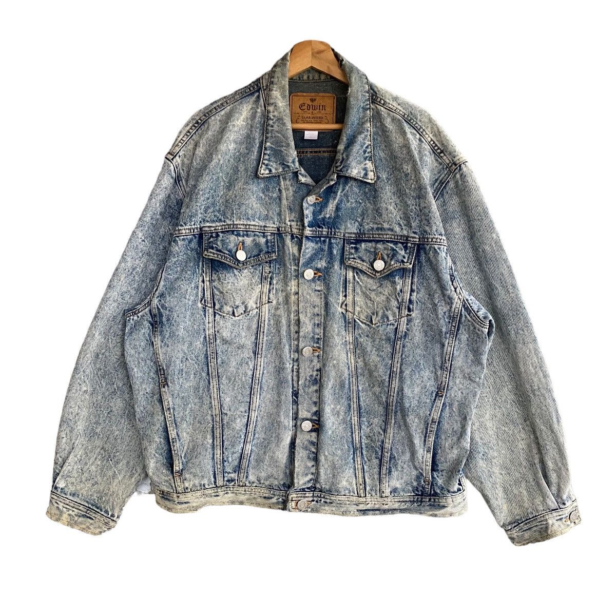 image of Distressed Denim x Edwin Distressed Trucker Jacket in Blue Distressed, Men's (Size 2XL)