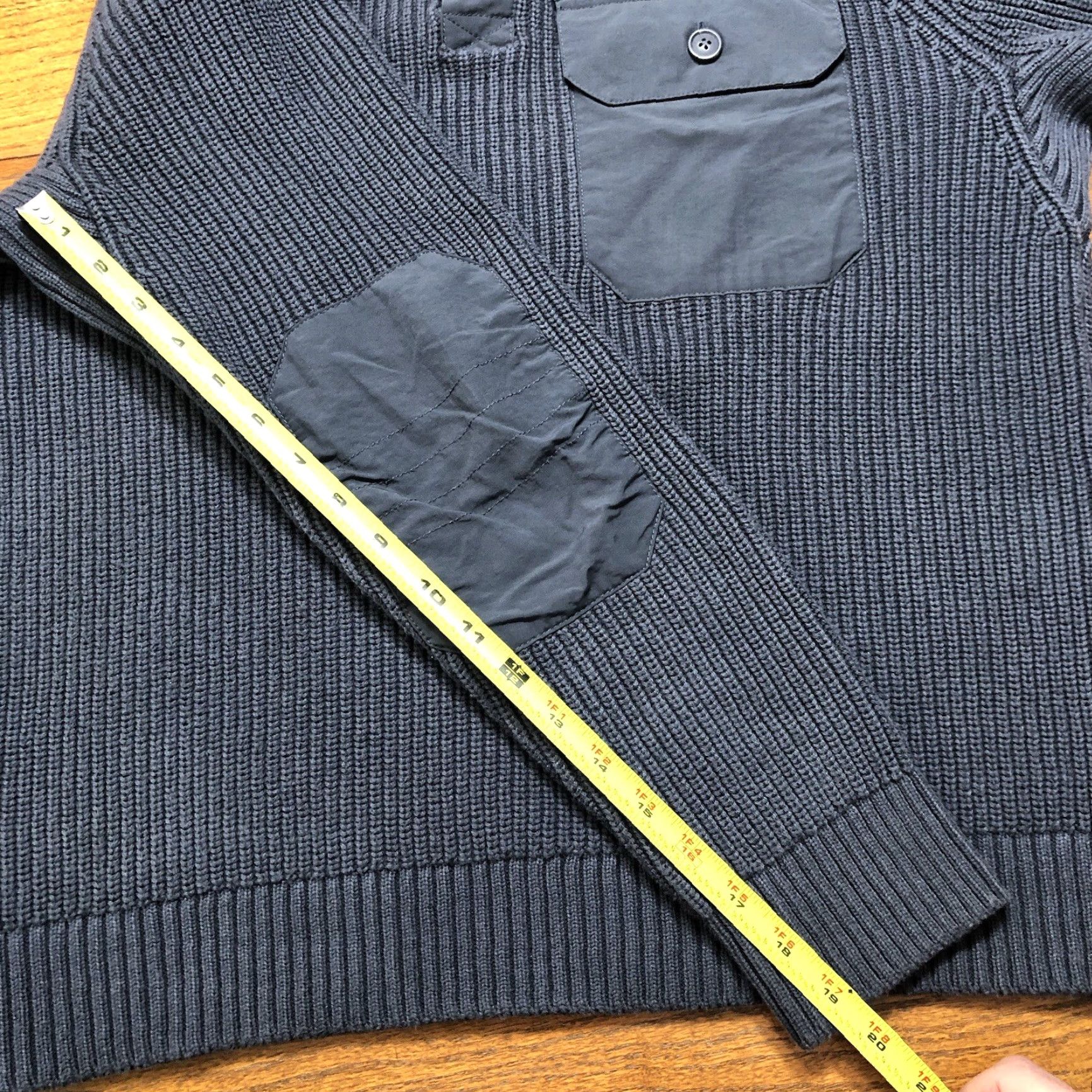 CO Duluth Trading Co Mens M Faded Blue Shawl Collar Henley Pullover Elbow Patch Sweater Shirt? Size US M / EU 48-50 / 2 - 7 Thumbnail