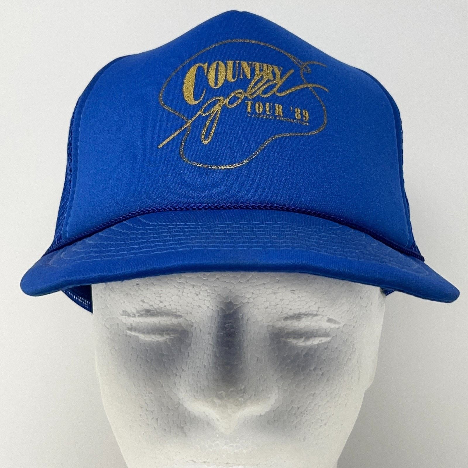 Vintage Vintage 80s Country Gold Tour Trucker Hat Baseball Cap Blue Size ONE SIZE - 2 Thumbnail