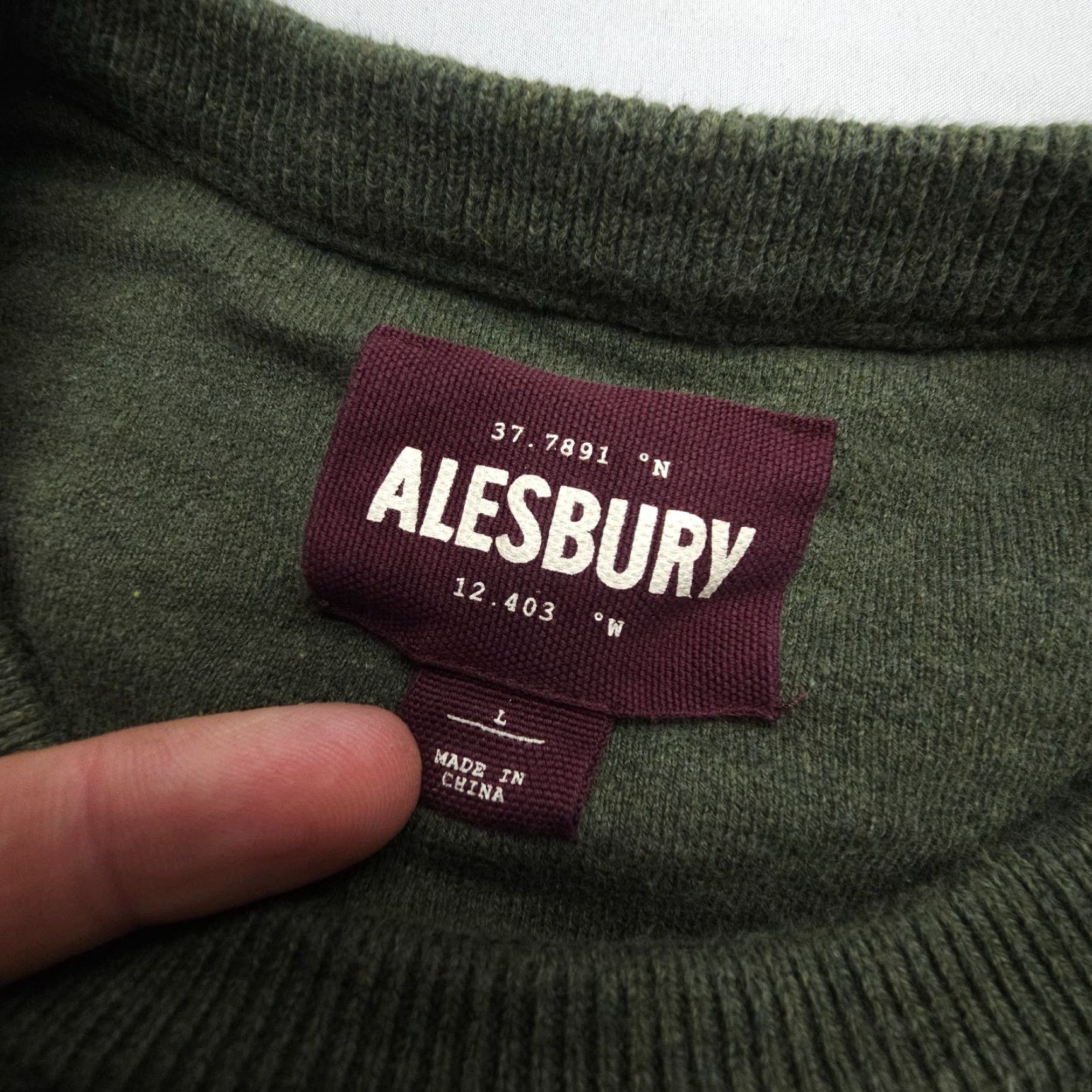 Vintage Alesbury Mens Sweater Crewneck Pullover Knit Long Sleeve 100% Cotton Green Solid Large Size US L / EU 52-54 / 3 - 6 Thumbnail