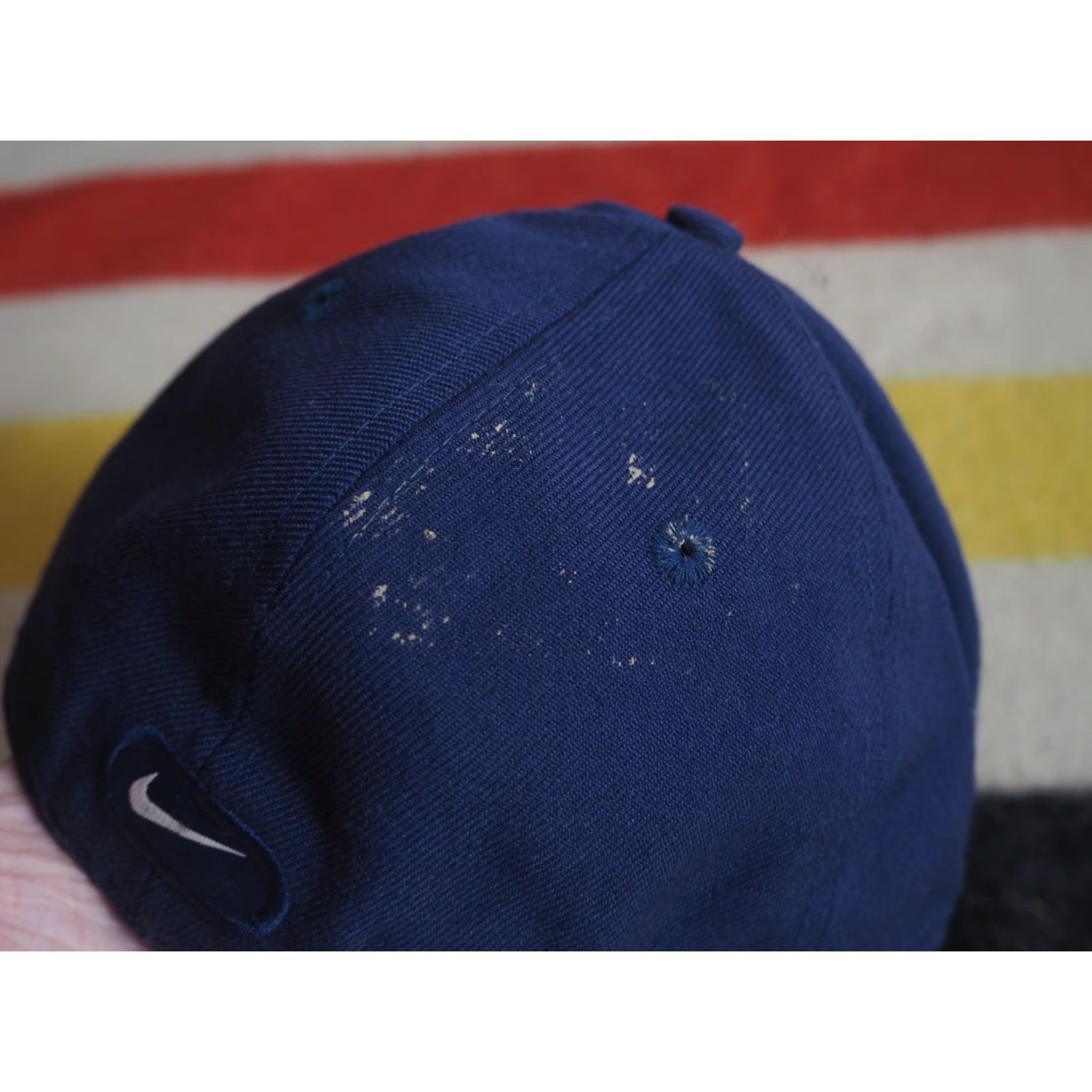 Nike VTG Nike Navy Blue Mini Swoosh Check Fitted Baseball Hat 7 1/2 Mens 90s 2000s Pattern: Solid Size ONE SIZE - 7 Thumbnail