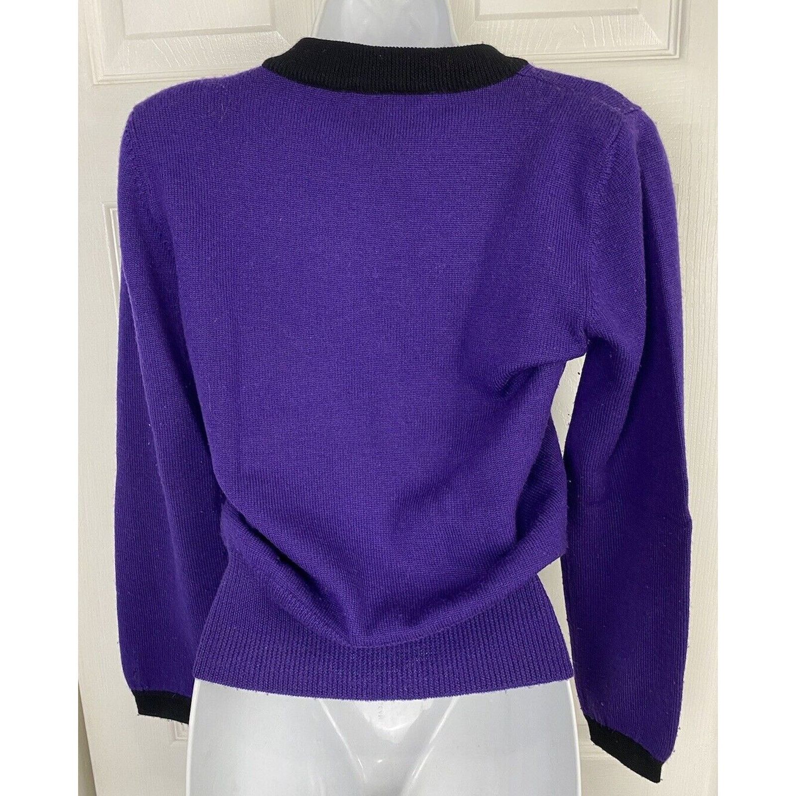 Sonia Rykiel VTG Sonia Rykiel Purple Black Bow Wool Long Sleeve Sweater Size S / US 4 / IT 40 - 4 Thumbnail