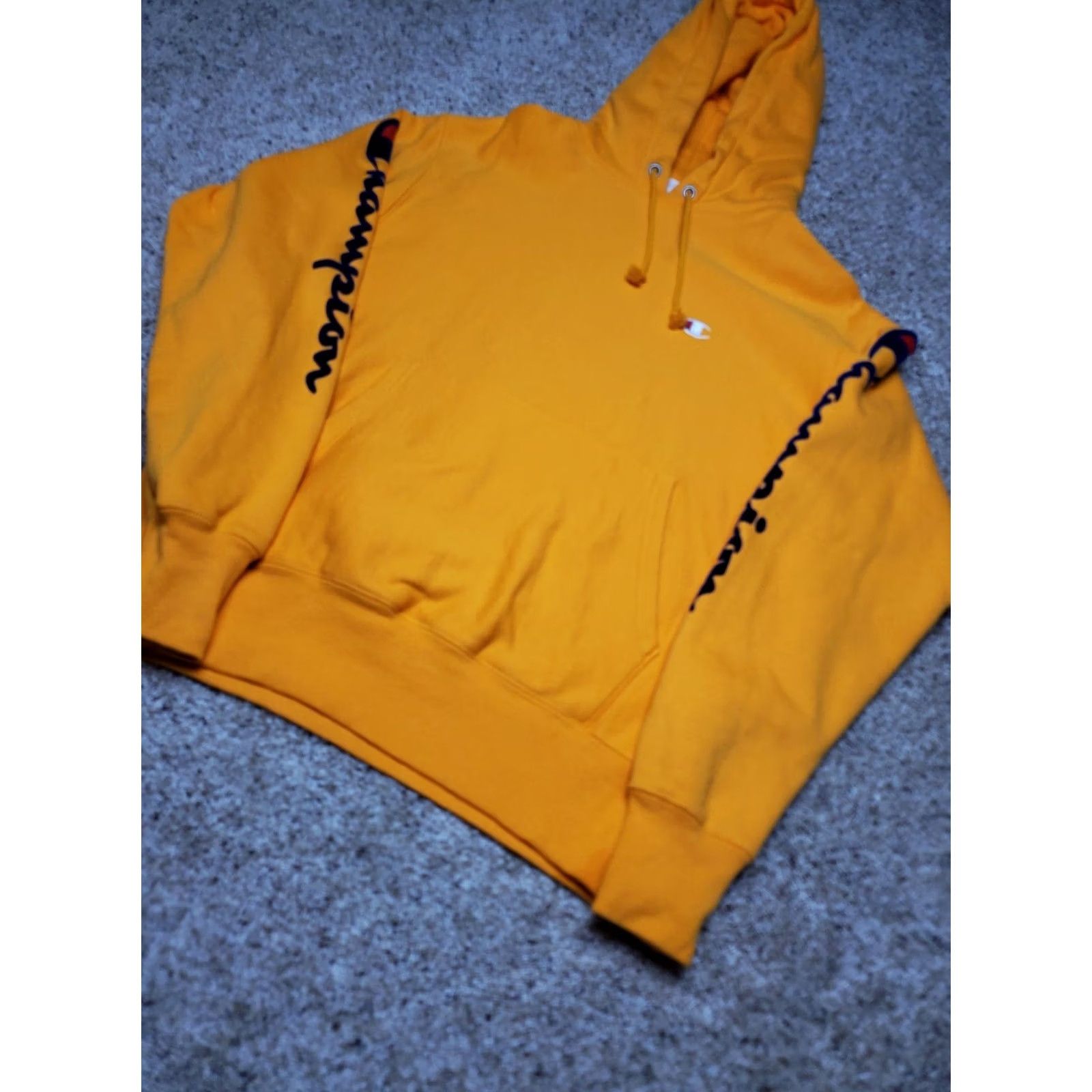 Champion Champion Hoodie Men's M Yellow Long Sleeve Pullover Spell Out Reverse Weave Athletic Heavyweight Streetwear Size US M / EU 48-50 / 2 - 2 Thumbnail