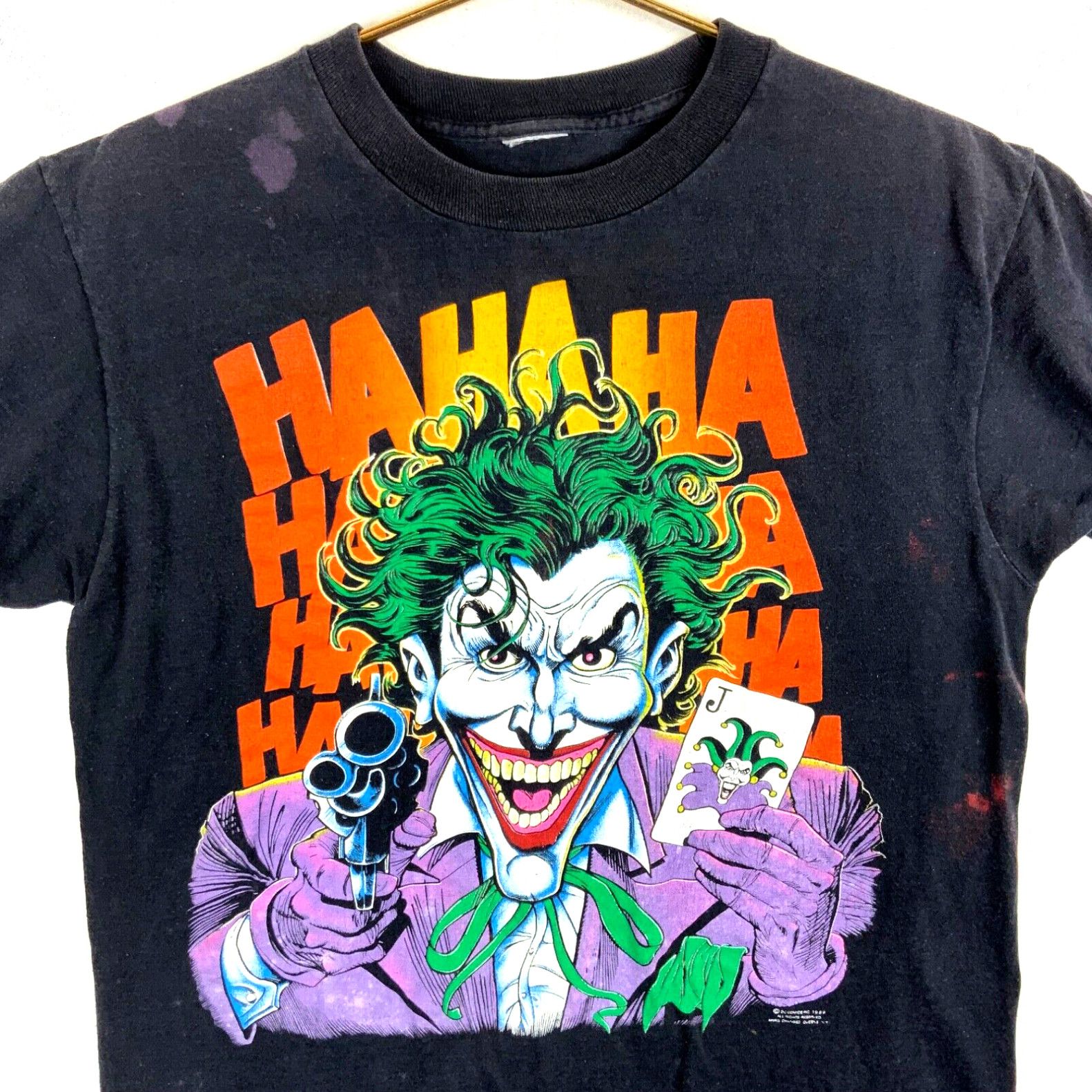 image of Vintage Joker Dc Comics T-Shirt Black 1989 Single Stitch Hahaha Batman in White, Men's (Size XL)