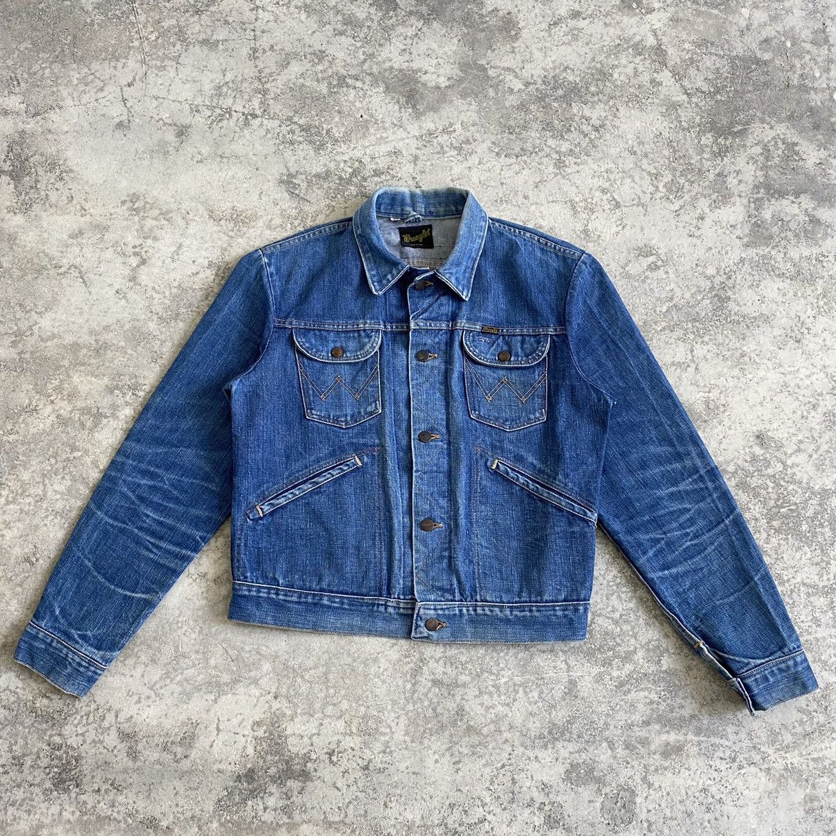 image of VTG 60’S 70’S Wrangler Selvedge Faded Honeycomb Denim Jacket in Blue, Men's (Size Medium)