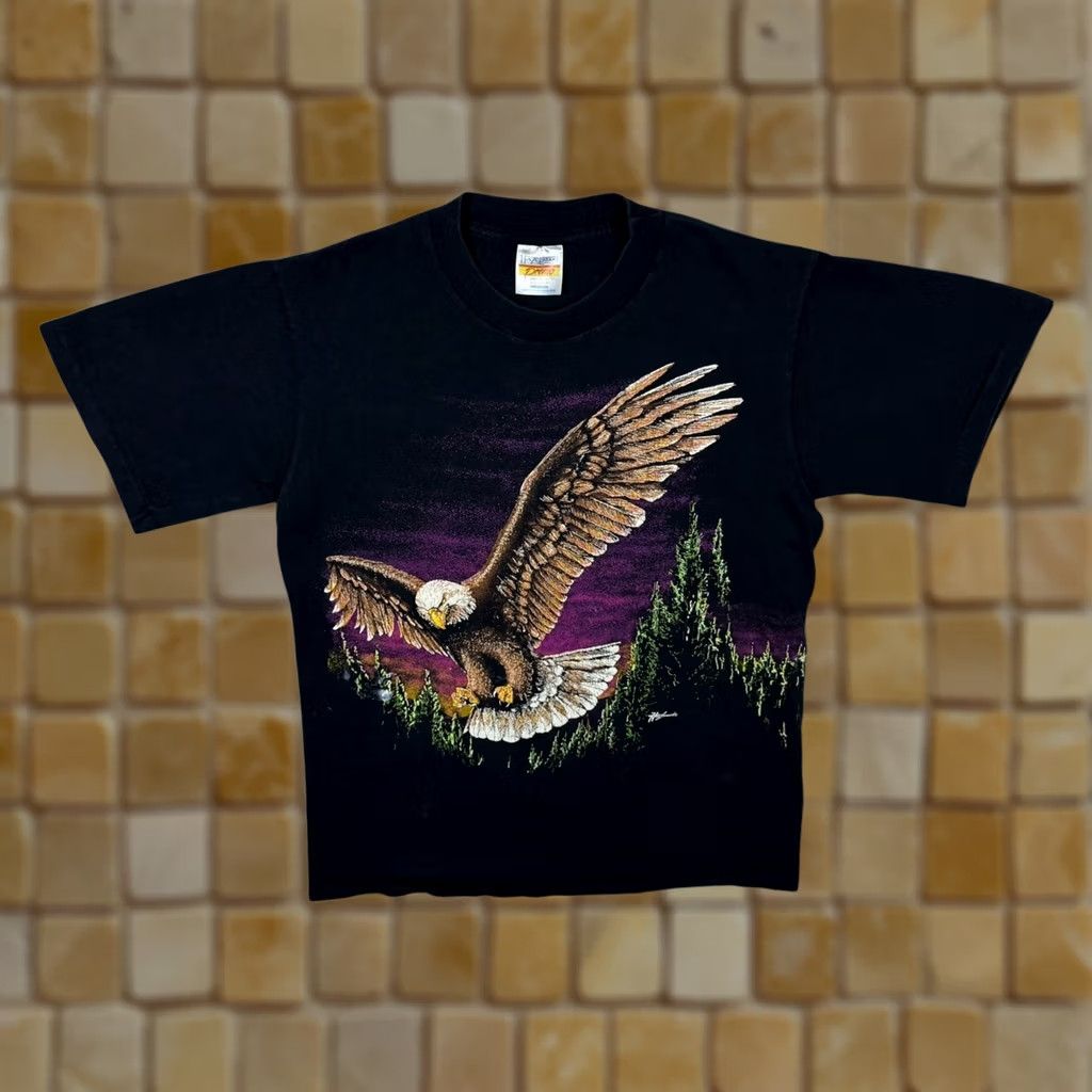 Elwood VINTAGE Hazelwood Bald Eagle Animal Wildlife Black Single Stitch T-Shirt Medium M Mens Short Sleeve Crew Neck Graphic Front Back Made in USA 90s Size US M / EU 48-50 / 2 - 1 Thumbnail