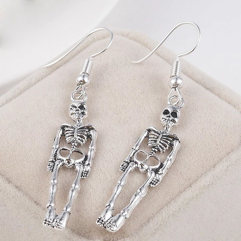 Jewelry × Sterling Silver Skull Hip-hop Earrings One Pairs Chrome Jewelry Size ONE SIZE - 5 Thumbnail