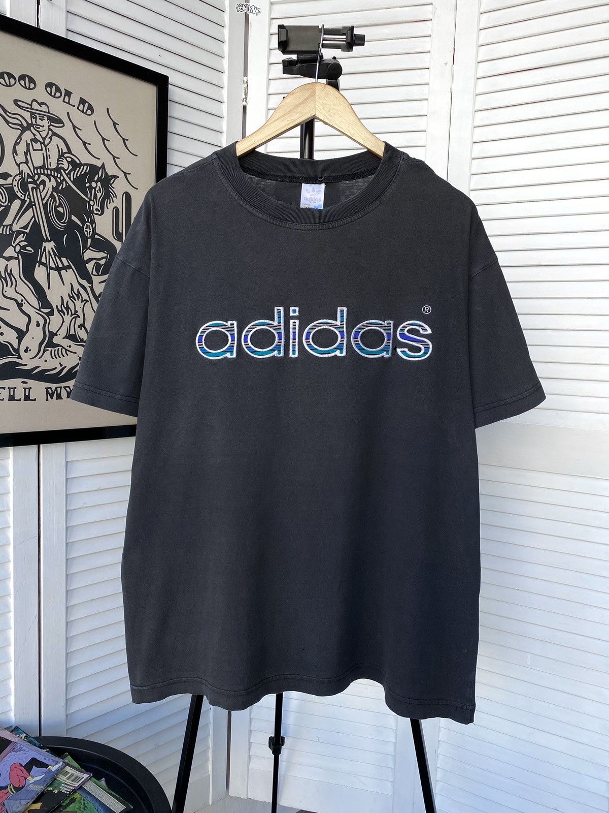Adidas × Vintage Vintage Adidas Retro Big Knit Logo Distressed Tee Shirt Size US XL / EU 56 / 4 - 1 Thumbnail