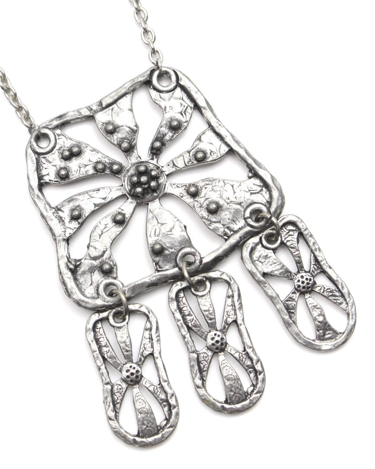 Hysteric Glamour 1970S JAPANESE MADE HAMMERED FLORAL PANEL DANGLE NECKLACE Size ONE SIZE - 3 Thumbnail