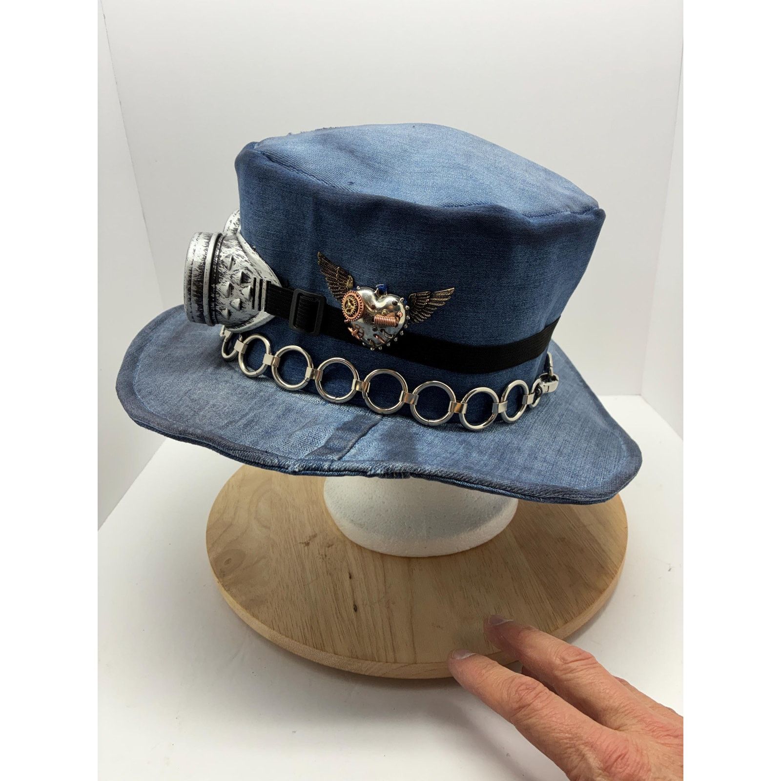 Other Steampunk Denim Hat XL – Goggles Top Hat, Industrial Festive Size ONE SIZE - 3 Thumbnail