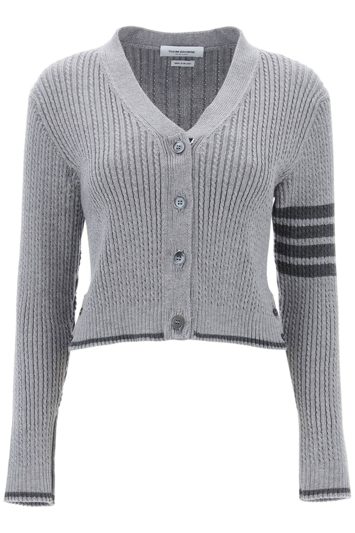 image of Thom Browne 4-Bar Baby Cable Cropped Cardigan in Grigio, Women's (Size XS)