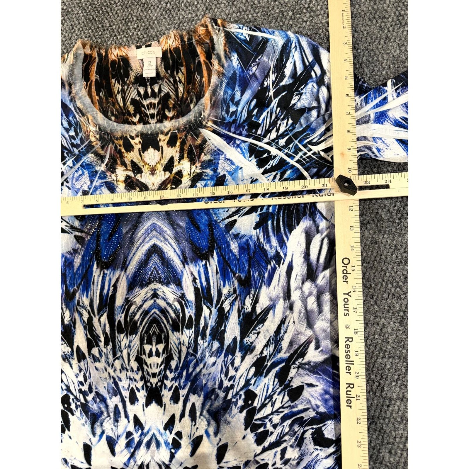 Vintage Chicos Blouse Womens 2 Blue Abstract Long Sleeve Lightweight Stretch Shirt Size XS / US 0-2 / IT 36-38 - 5 Thumbnail