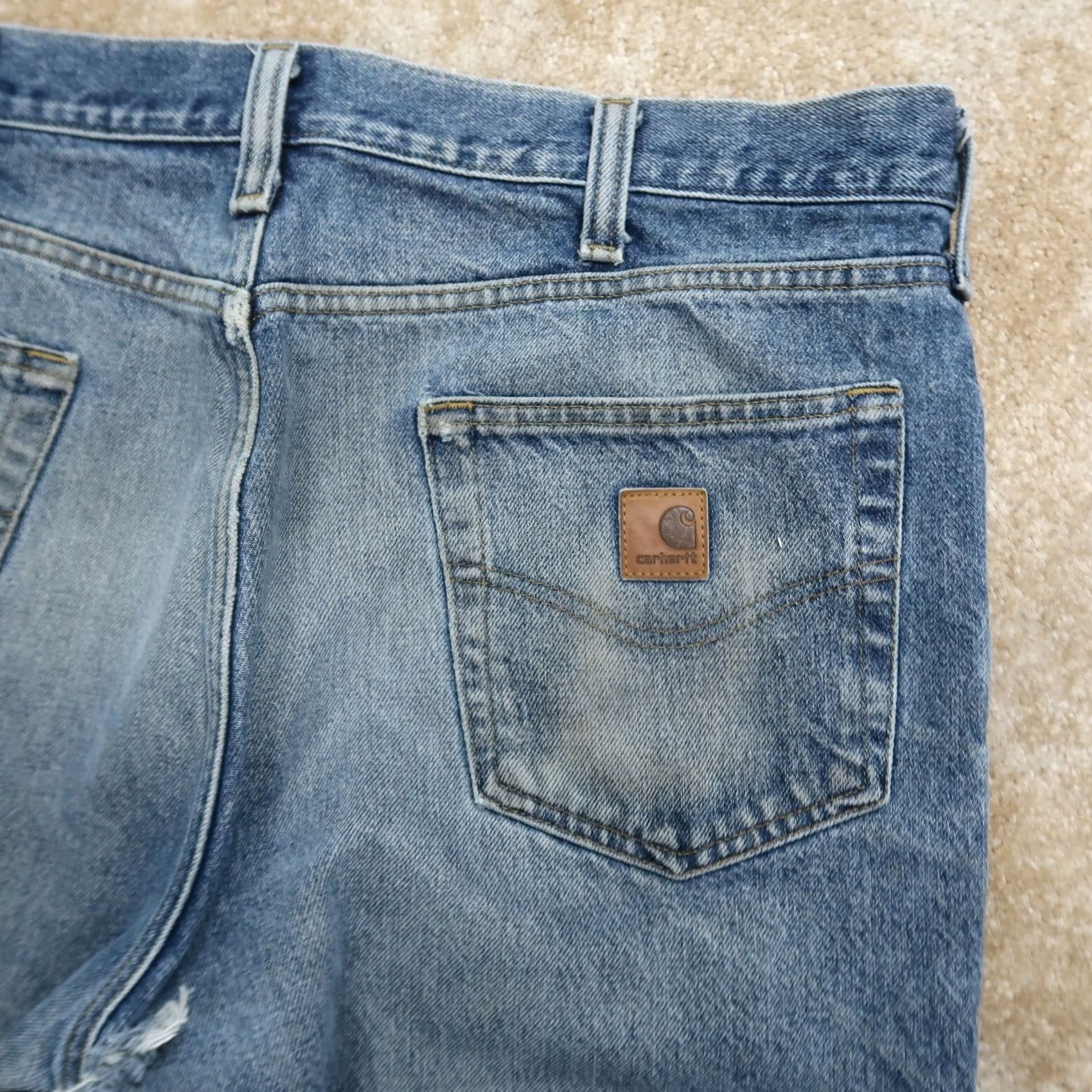 Carhartt VINTAGE Carhartt B460 Relaxed Straight Jeans Mens 36x34 Distressed Denim workwear Blue 80s 90s Grunge Rock Mens Size US 36 / EU 52 - 6 Thumbnail