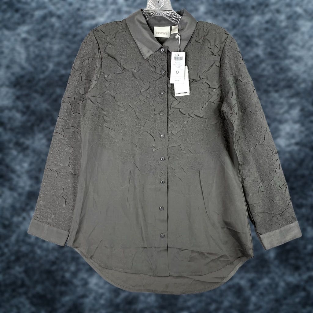 Vintage Chico's Button-Up Womens Sz S Gray Textured Pattern Silky Soft NWT White not applicable Size S / US 4 / IT 40 - 1 Thumbnail