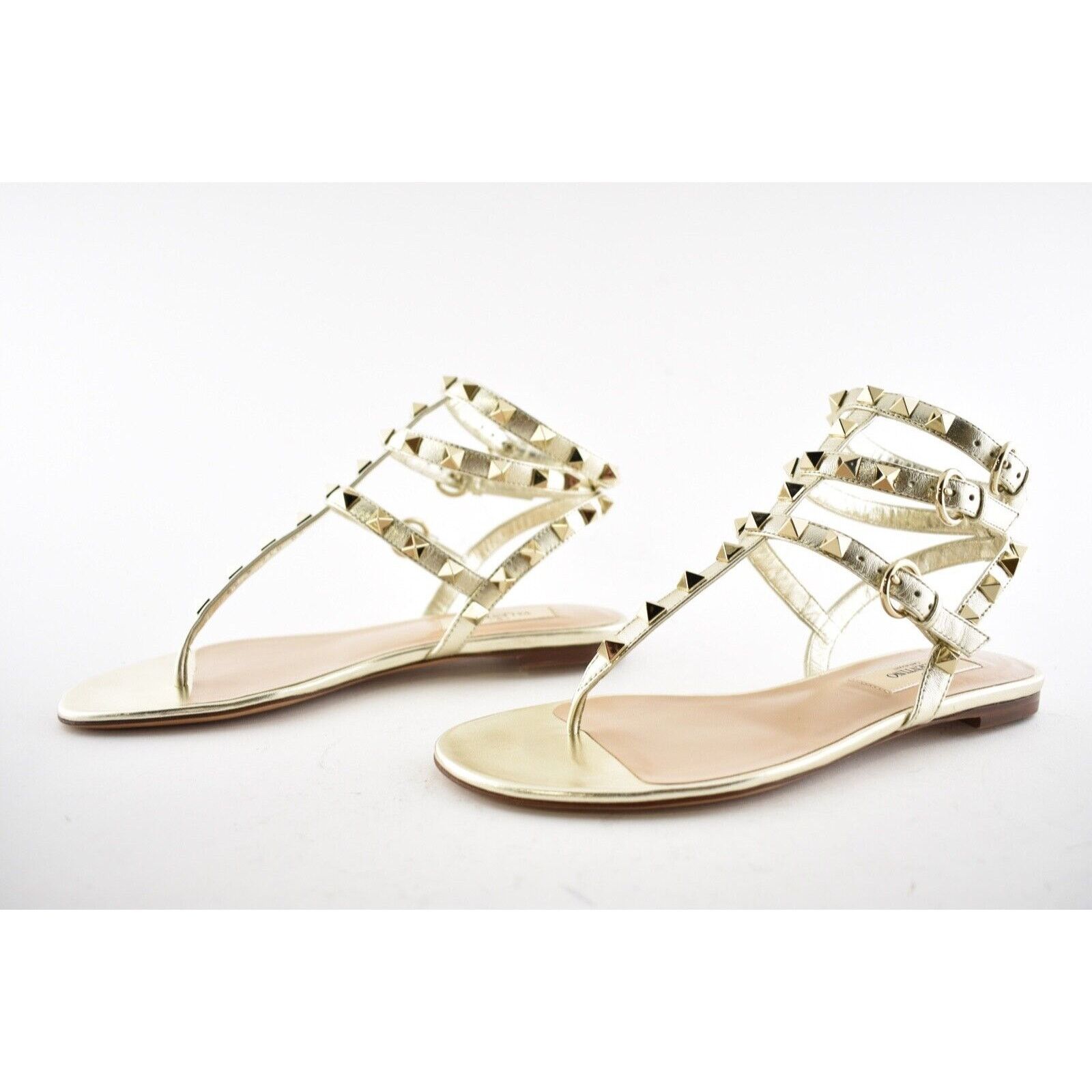 Valentino Valentino Rockstud P18 Gold Leather Triple Ankle Strap Size US 5 / IT 35 - 9 Thumbnail