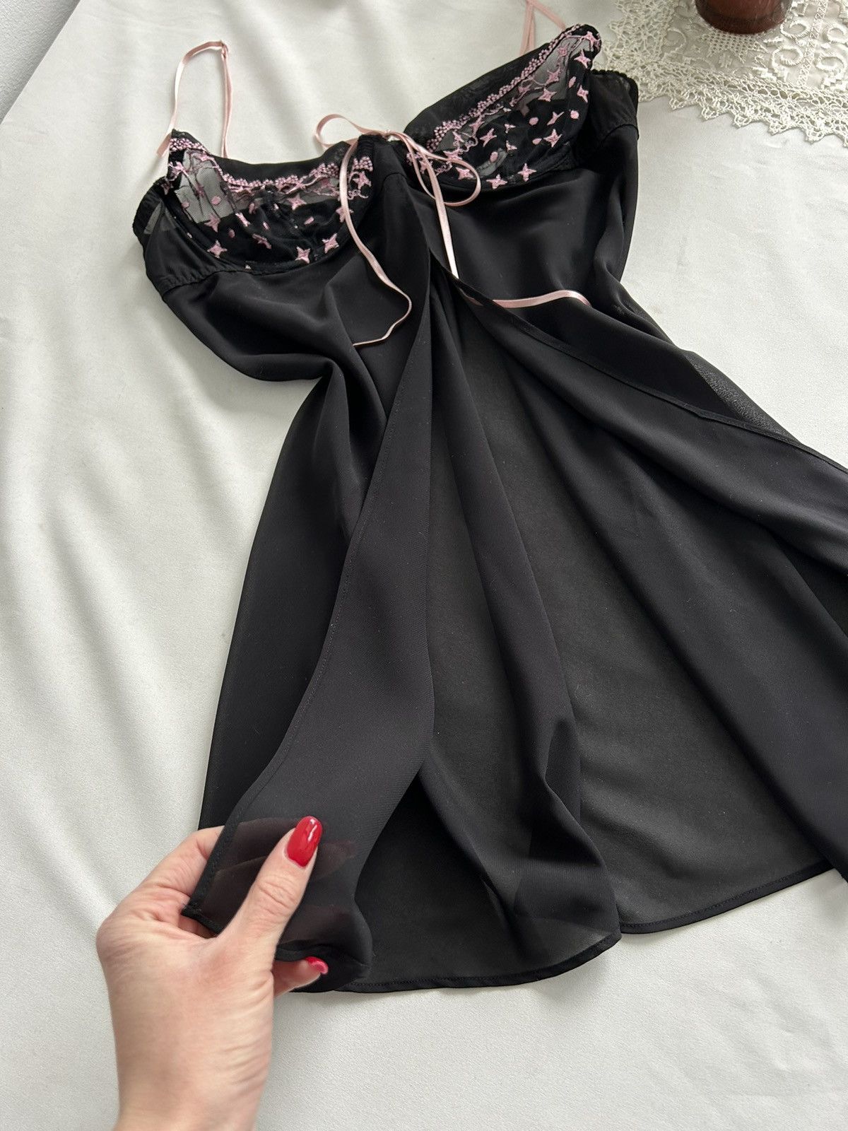 Vintage Vintage black pink lace nightwear cute dress Size S / US 4 / IT 40 - 2 Thumbnail