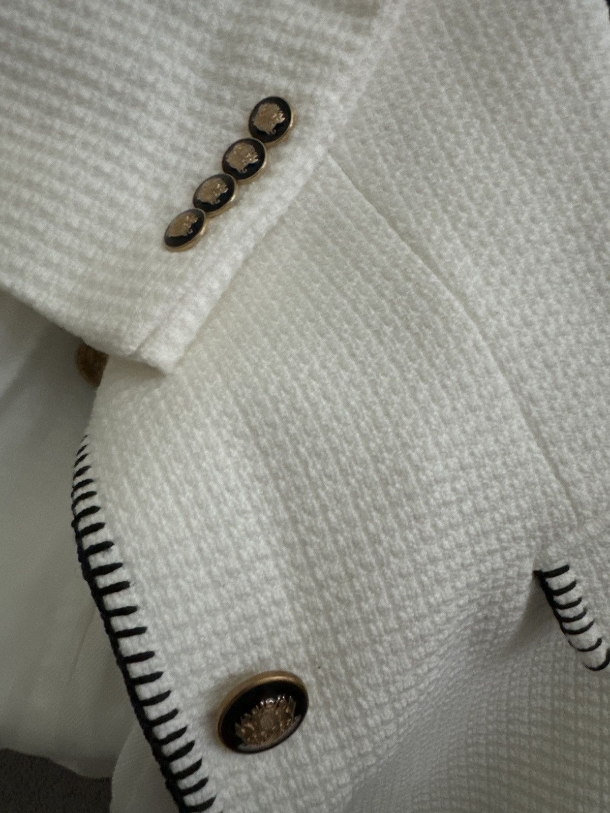 Zara White black stitching blazer Size S / US 4 / IT 40 - 1 Thumbnail