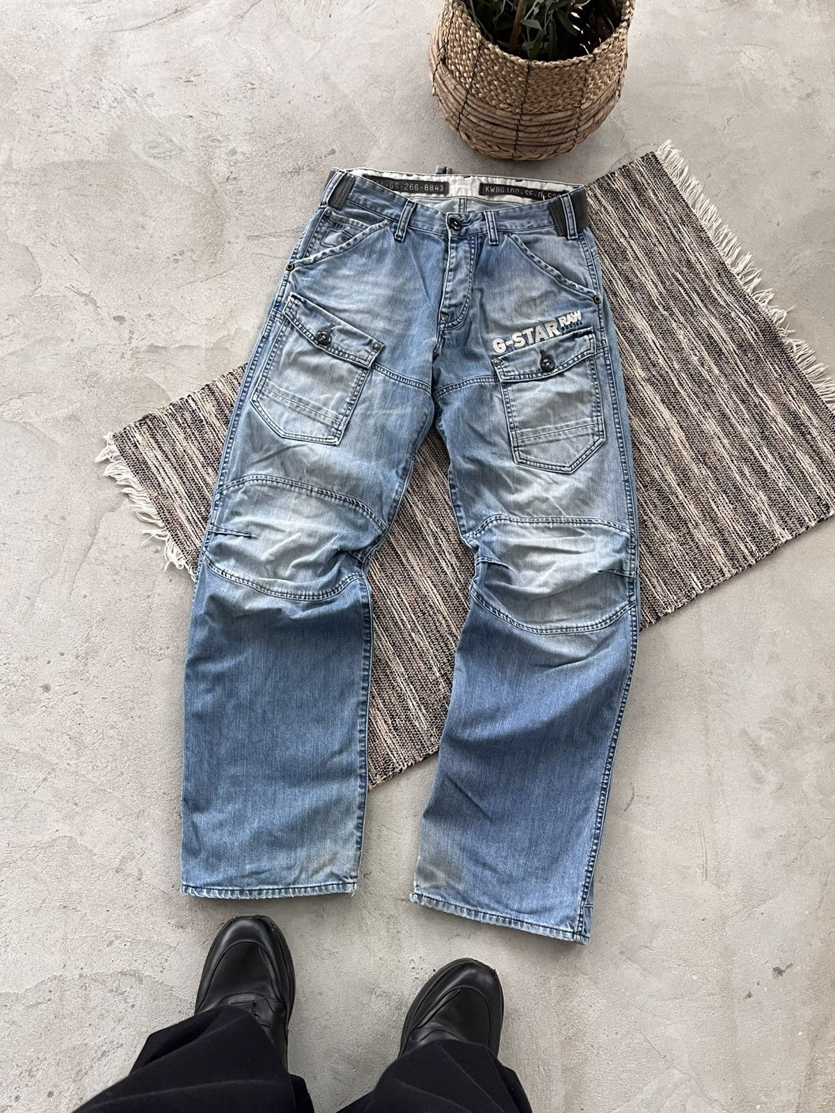 G-Star Vintage GStar Raw Moto Double Knee Faded Denim Jeans Y2K Size US 31 - 1 Thumbnail