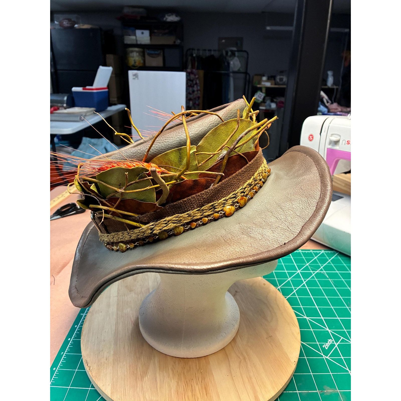 Other Handcrafted leather woodland wide brim hat – SaintArtPhilly Size ONE SIZE - 9 Thumbnail