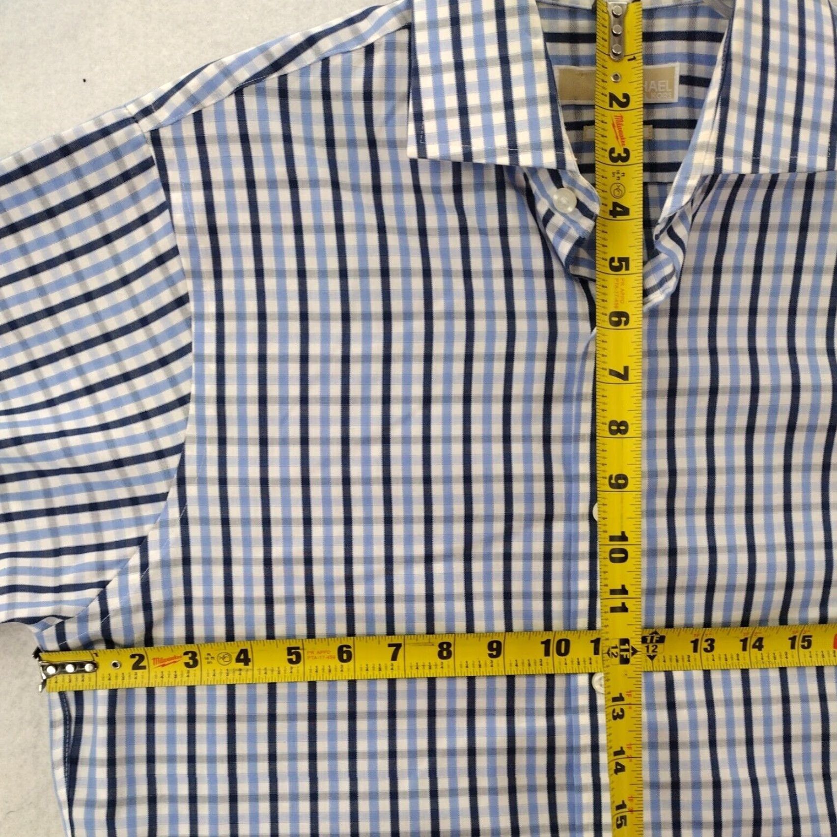 Michael Kors VINTAGE Michael Kors Shirt Mens Large Button Up Dress Blue Long Sleeve Plaid - Mens L Blue Button-Up Shirt Michael Kors 90s Theme? Size 42R - 4 Thumbnail