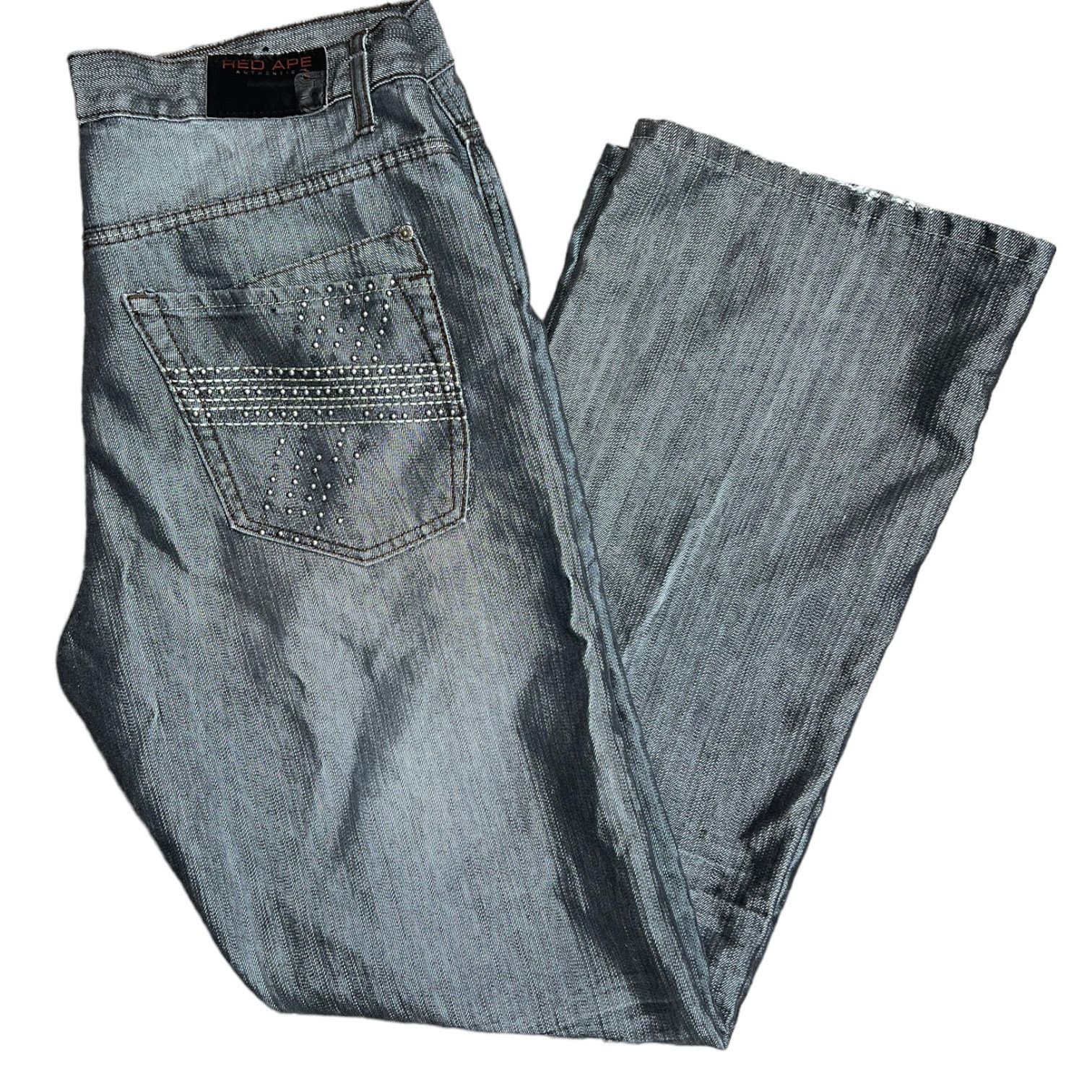 Vintage Cyber Y2K Gray 00s Jeans Stuudded Pocket Red Ape Size US 38 / EU 54 - 1 Thumbnail