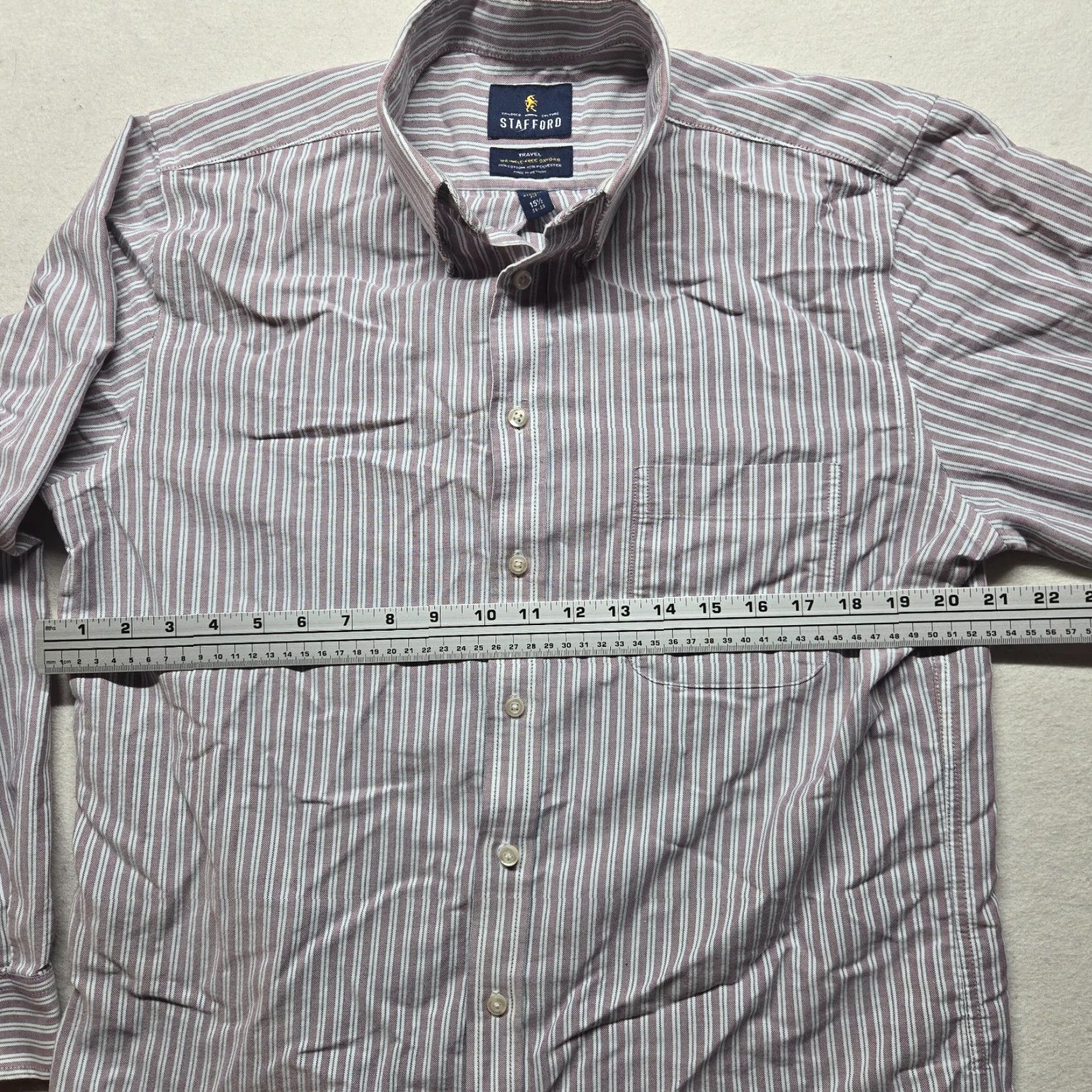 Stafford Stafford Dress Shirt - Blue Stripe Button-Down, Size 15.5 Neck, 34/35 Sleeve, Adult Men, Cotton Blend, Regular Fit, Long Sleeve, Business Casual Size 40R - 4 Thumbnail