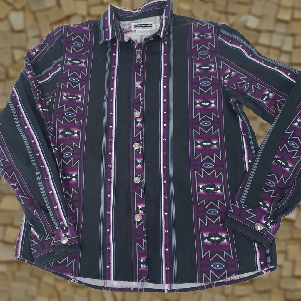 Vintage Panhandle Slim Shirt Cowgirl Purple M Western Tribal Aztec, Women's