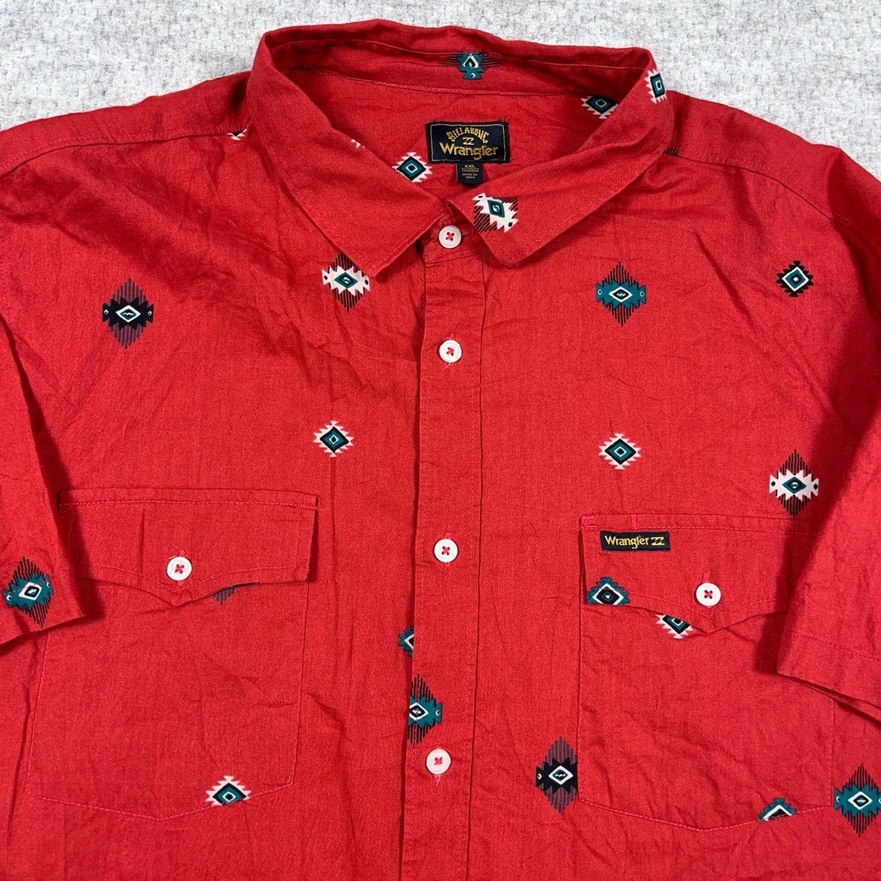 Wrangler Wrangler Shirt Men 2XL Red Button-Up Western Aztec Southwestern Geometric Print Short Sleeve Cowboy Western Theme Mens Size US XXL / EU 58 / 5 - 2 Thumbnail