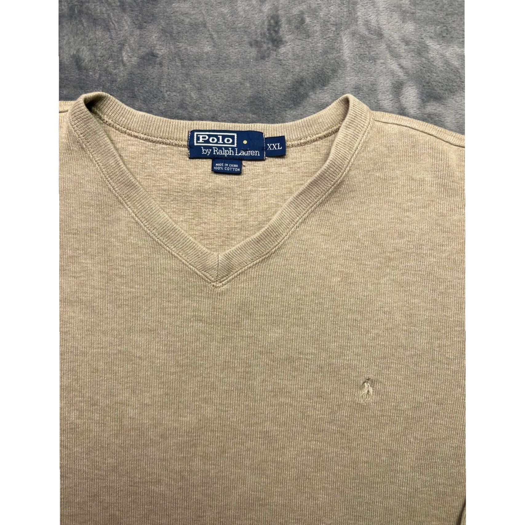 Polo Ralph Lauren VINTAGE Polo Ralph Lauren V Neck Sweater Mens 2XL Tan Cotton Knit Pullover Logo Classic Size US XXL / EU 58 / 5 - 3 Thumbnail