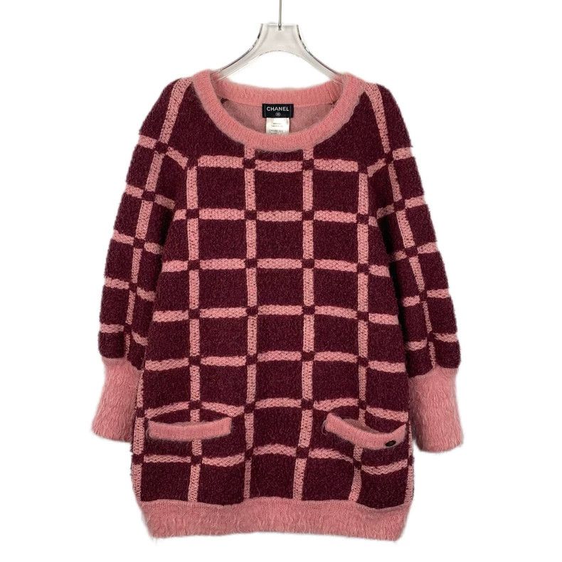 ChanelColor-blocked plaid wool round-neck long-sleeved knit
