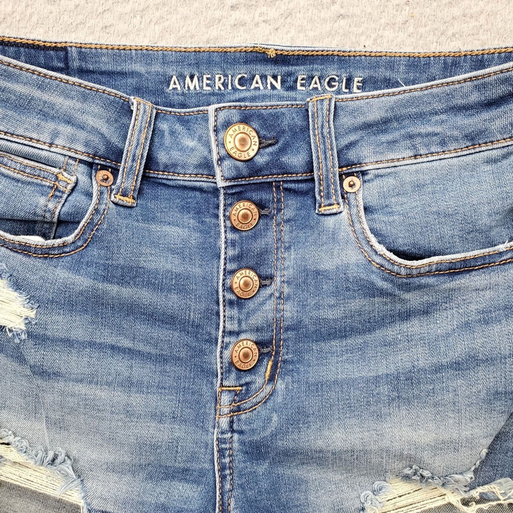 American Eagle Outfitters American Eagle Shorts Women's 2 Blue Stretch Distressed Frayed Hem 4-Button Fly Size 26" / US 2 / IT 38 - 3 Thumbnail