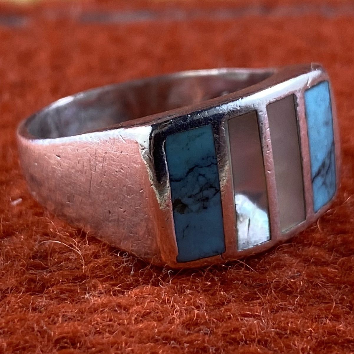 Kapital Vtg Navajo Sterling Turquoise Abalone Square Signet Ring Size ONE SIZE - 2 Thumbnail