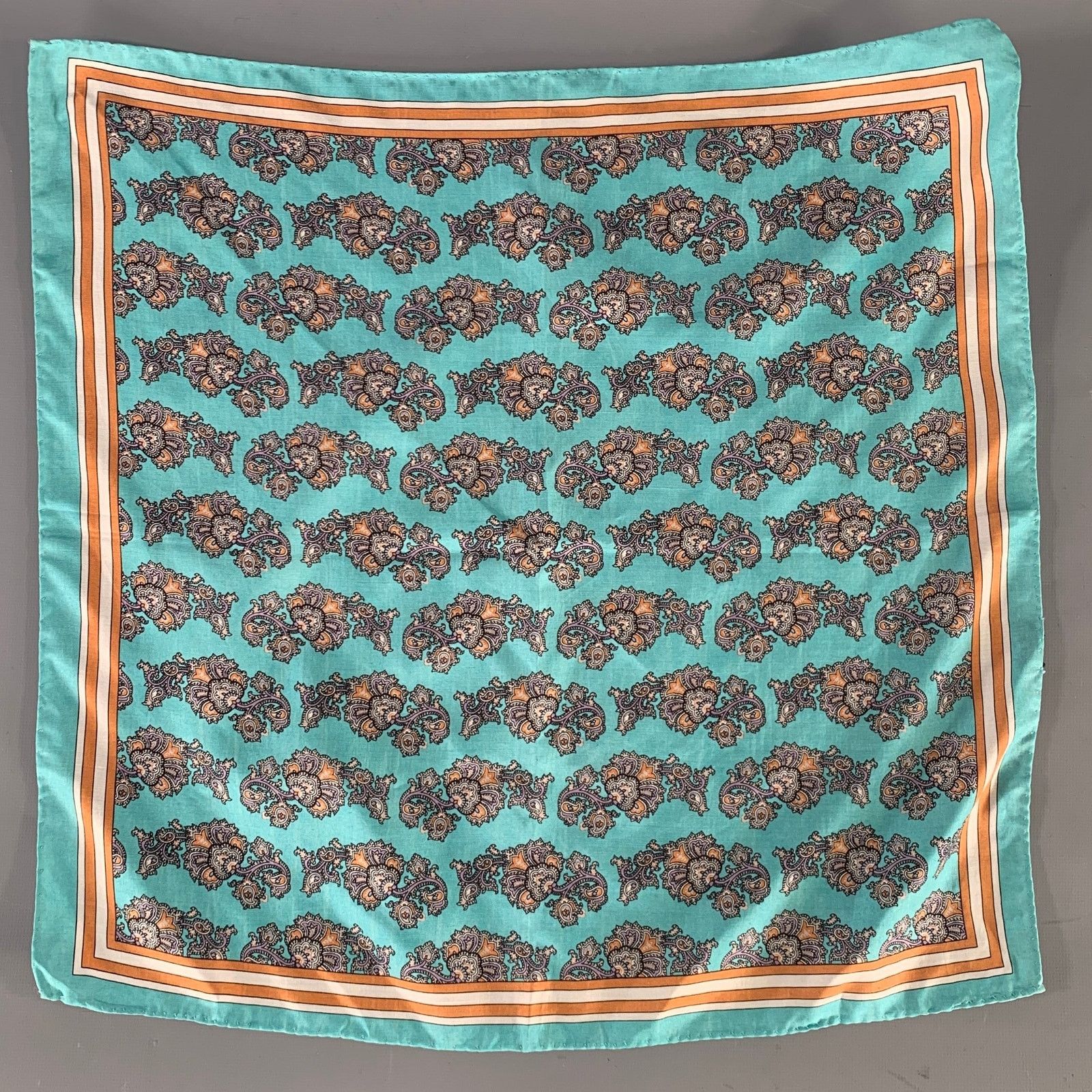Other NO BRAND Teal Orange Paisley Silk Pocket Square Size ONE SIZE - 1 Thumbnail