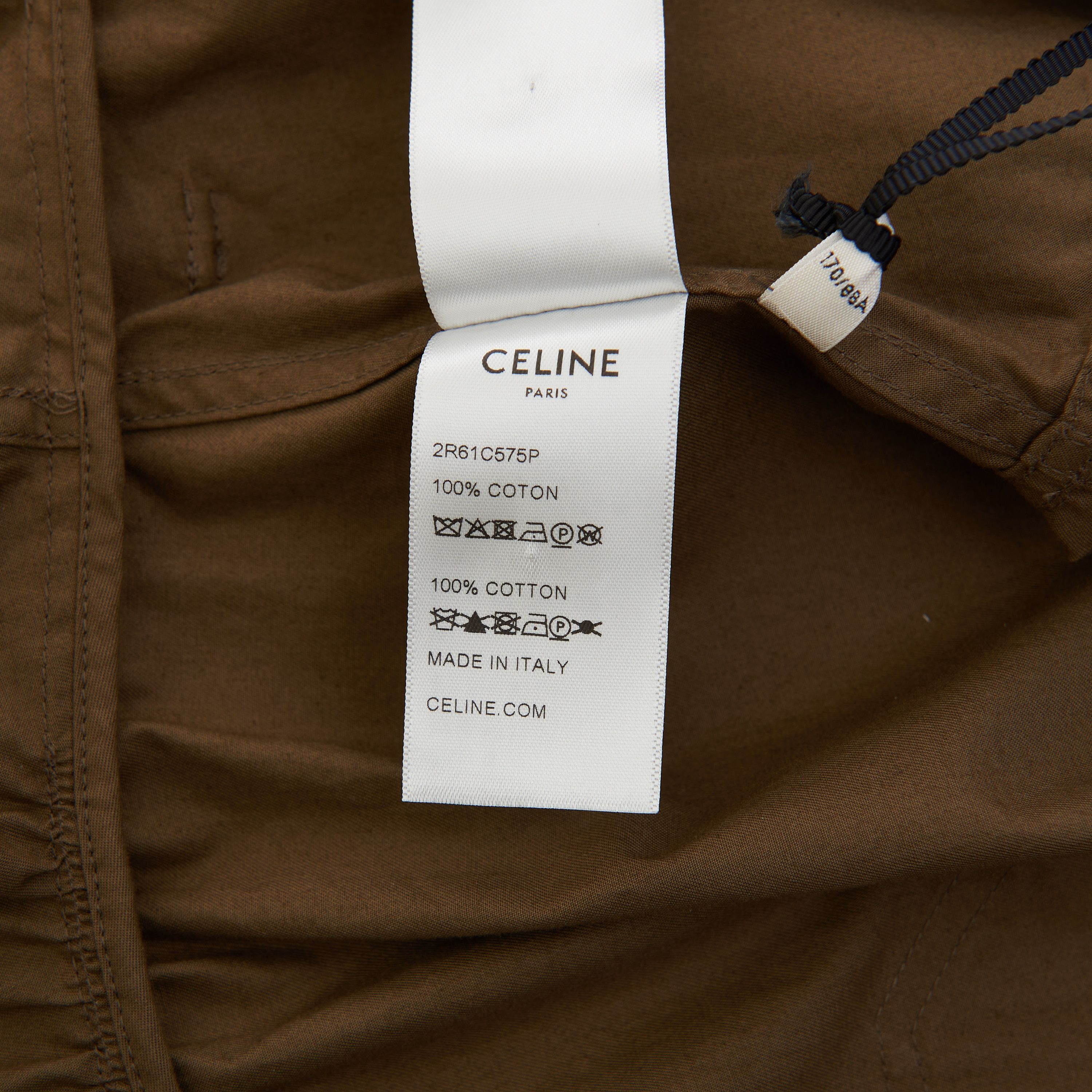 Celine Short-Sleeved Safari Dress In Olive Green Cotton Twill Size XL / US 12-14 / IT 48-50 - 10 Thumbnail