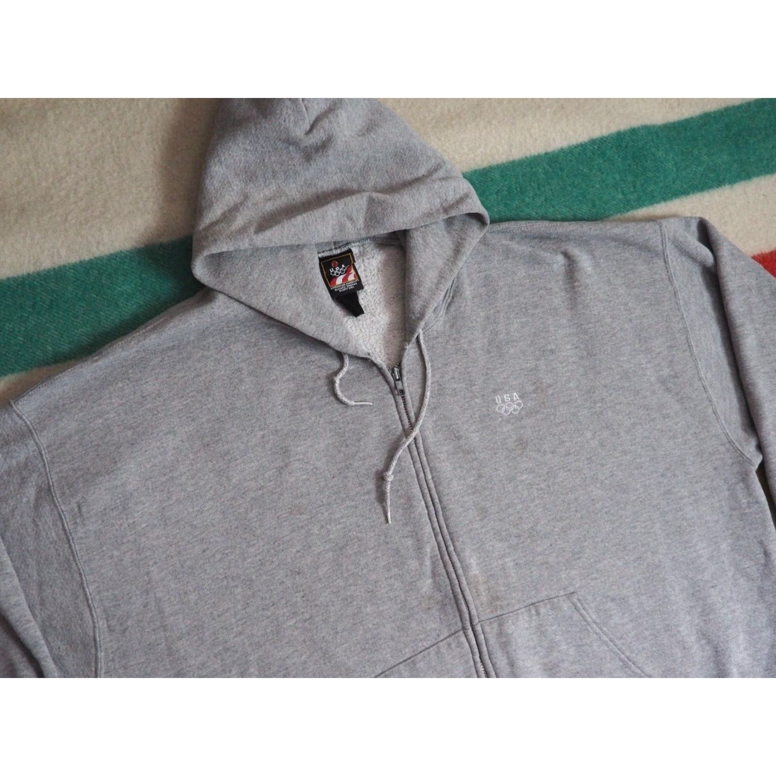 Vintage VTG 90s Penneys USA Olympics Team Heather Gray Full Zip Hoodie Sweatshirt 2XL Men's Hooded Fleece Cotton Embroidered Logo 90s Vintage Size US XXL / EU 58 / 5 - 5 Thumbnail