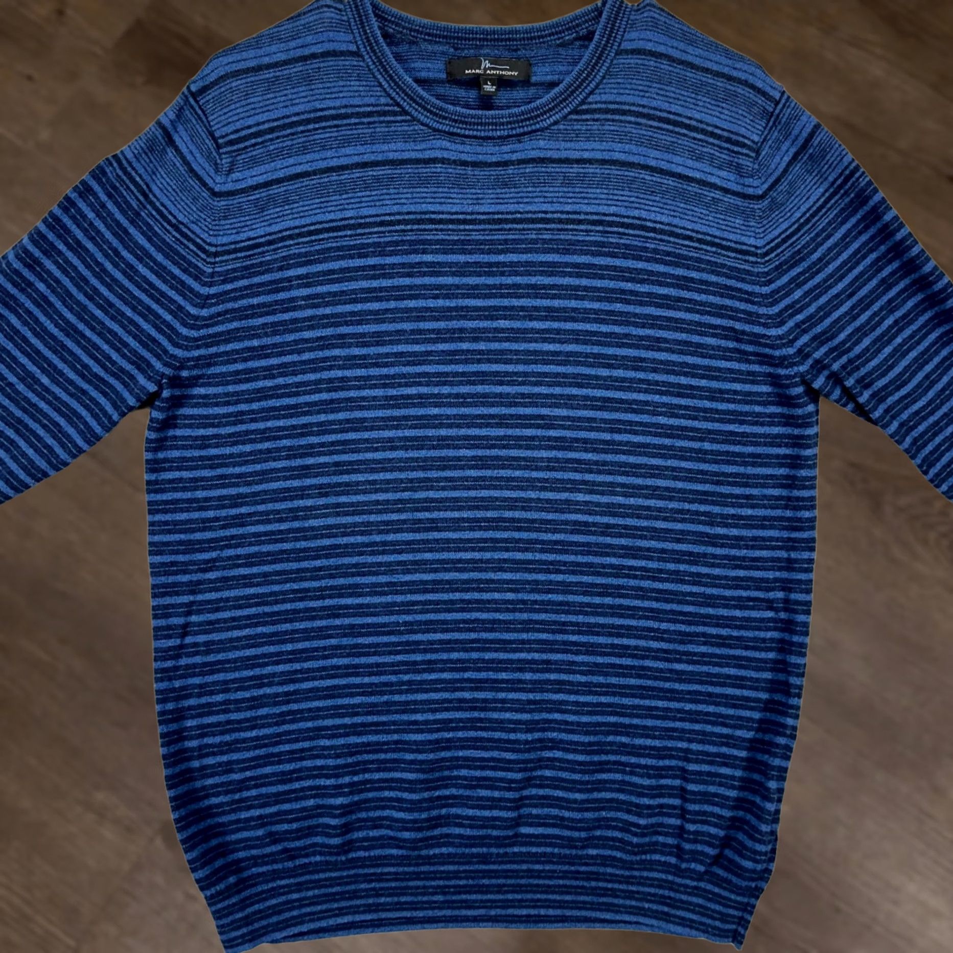 Vintage Marc Anthony Mens Sweater Blue Large Striped Crewneck Cashmere Blend Lightweight Knit Pullover Casual Adult Knit Comfort Mens Size L Size US L / EU 52-54 / 3 - 1 Thumbnail